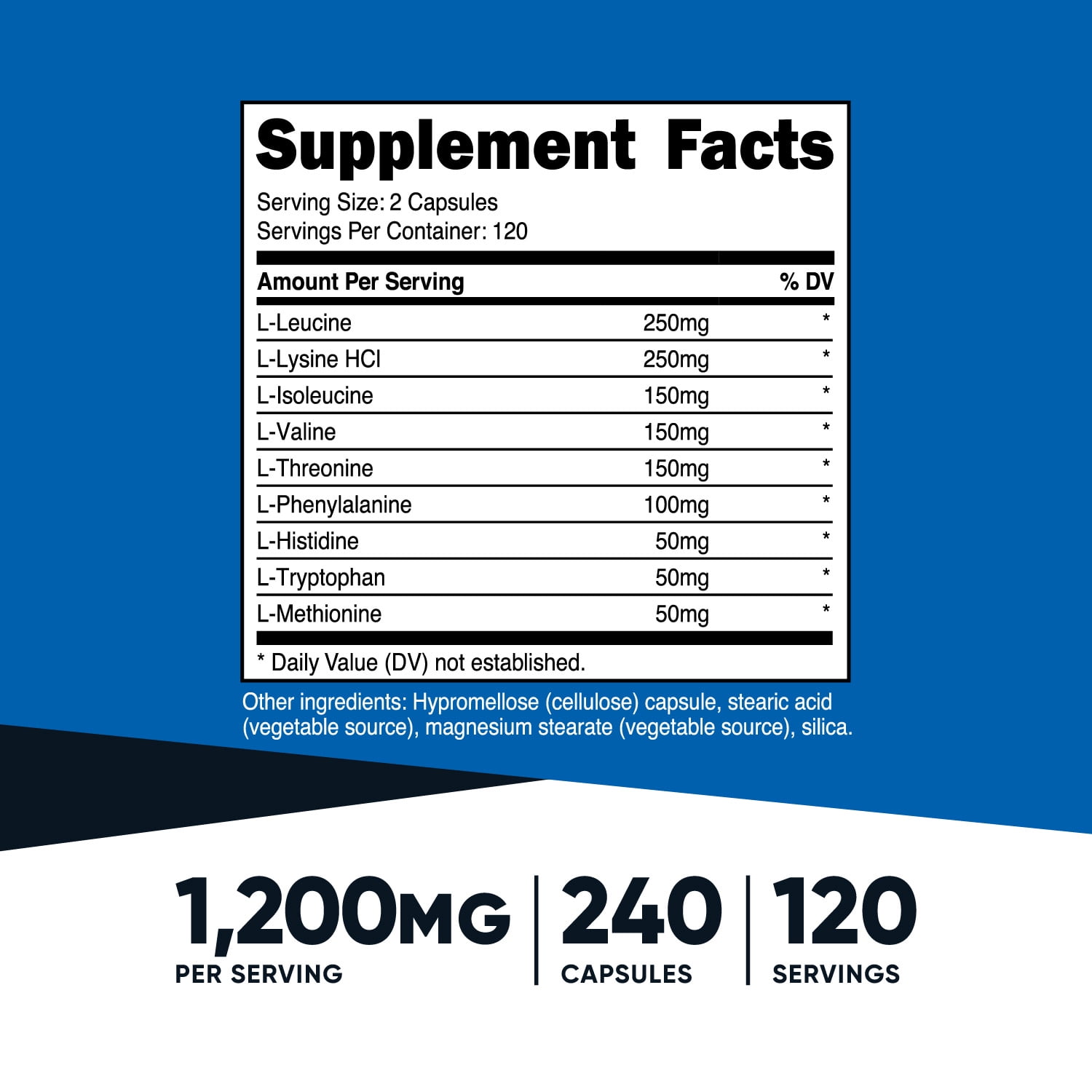 Nutricost EAA Capsules 1200mg 120 Servings 240 Capsules Essential Amino Acids Non-GMO Gluten