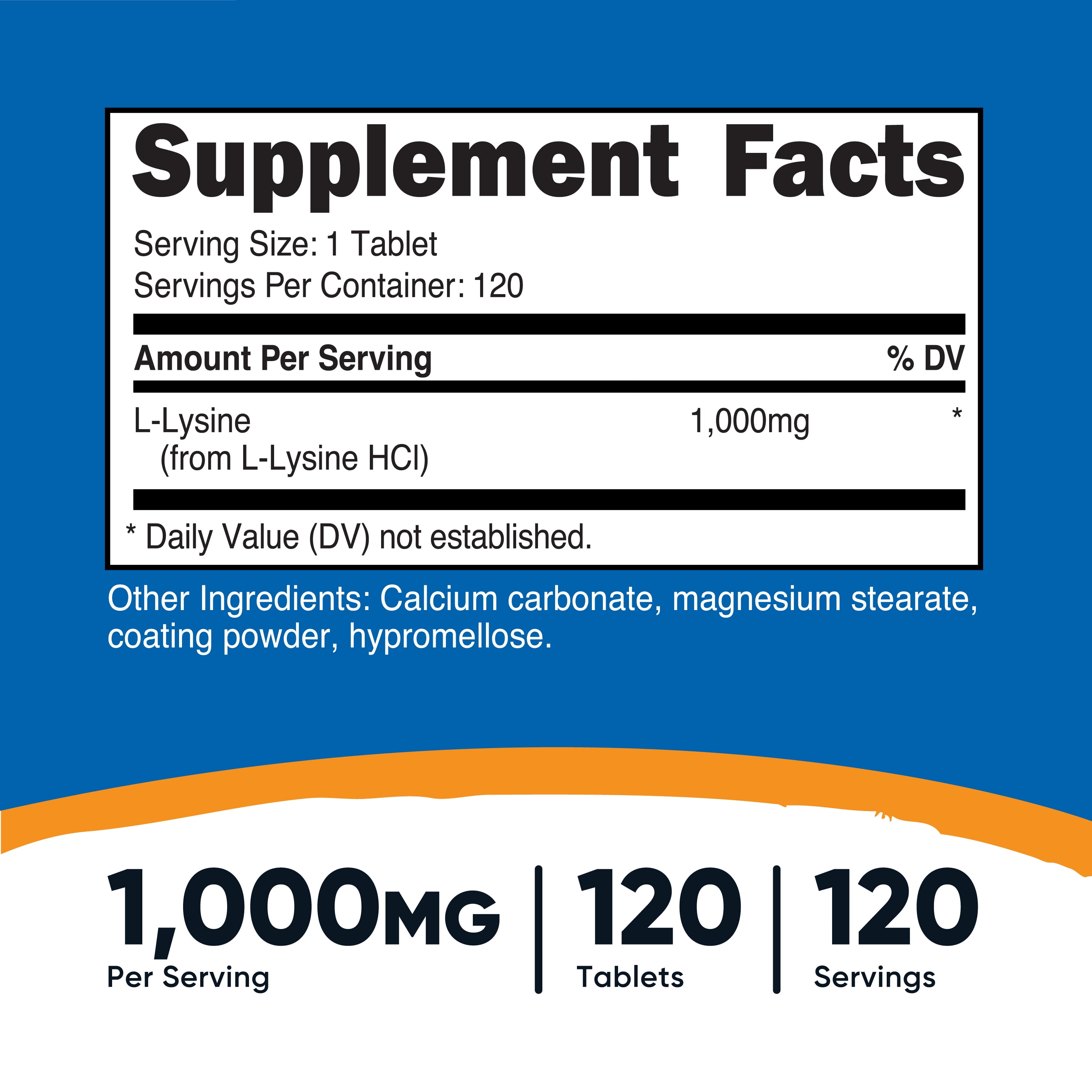 Nutricost L-Lysine 1000mg 120 Tablets Gluten Free Non-GMO Amino Acid Supplement