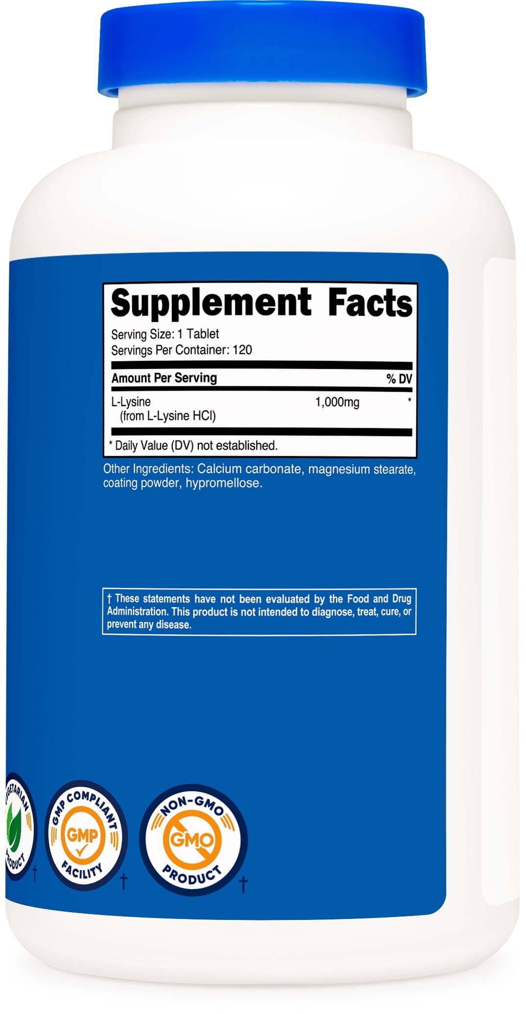 Nutricost L-Lysine 1000mg 120 Tablets Gluten Free Non-GMO Amino Acid Supplement
