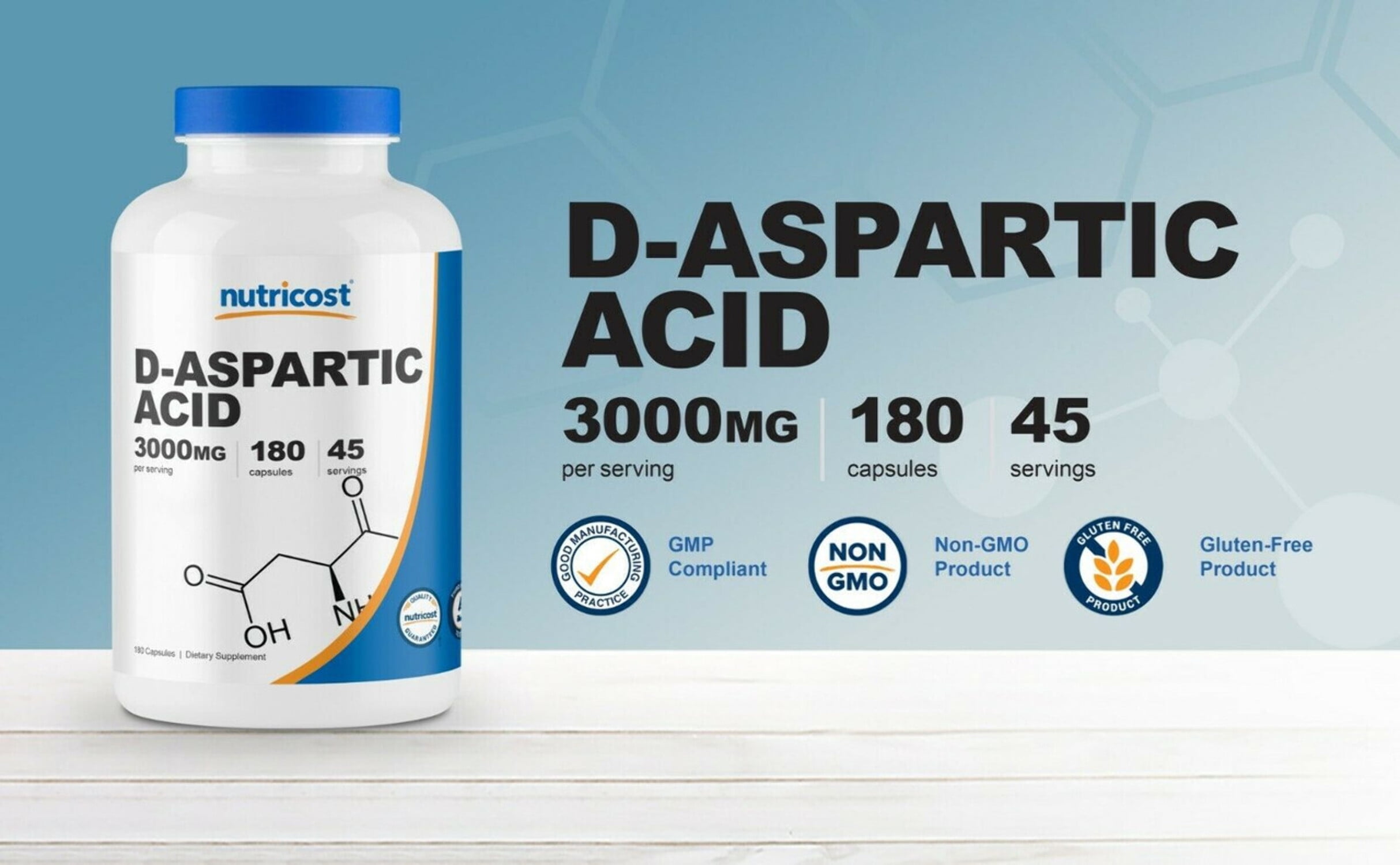 Nutricost D Aspartic Acid 3000mg 180 Capsules Health Supplement