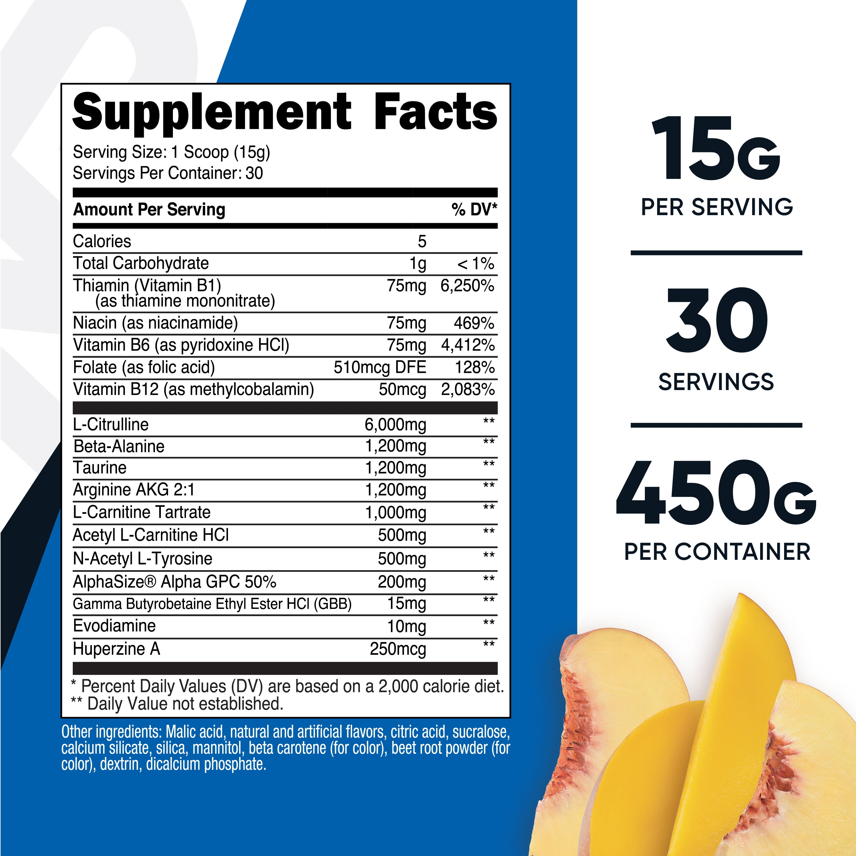Nutricost Peach Mango Stim-Free Pre-Workout Powder 30 Servings Non-GMO