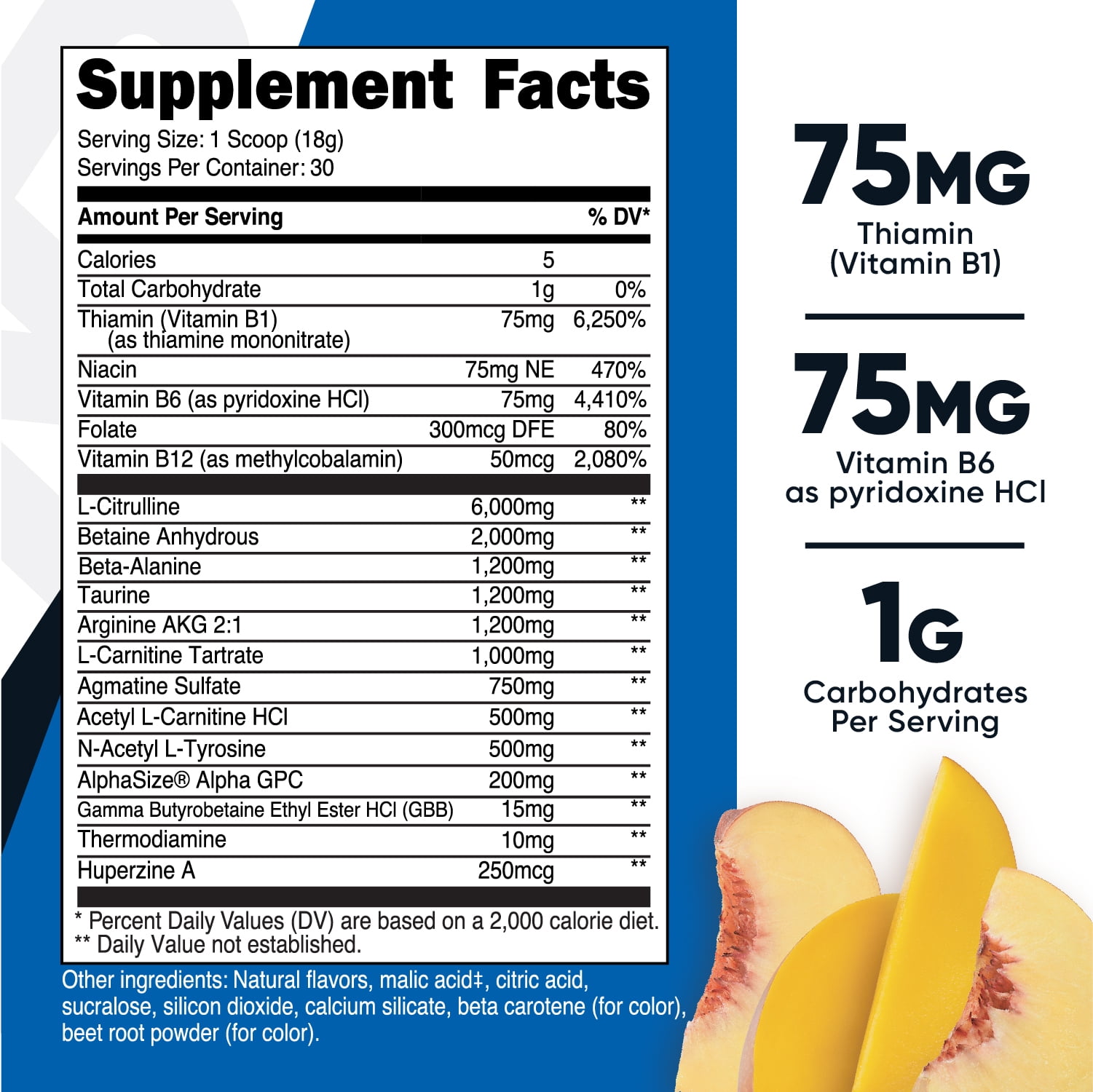 Nutricost Peach Mango Stim-Free Pre-Workout Powder 30 Servings Non-GMO