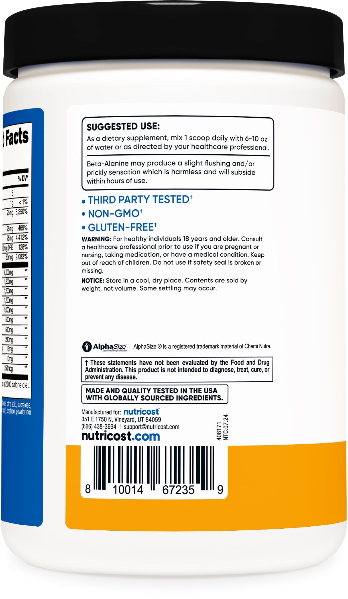 Nutricost Peach Mango Stim-Free Pre-Workout Powder 30 Servings Non-GMO