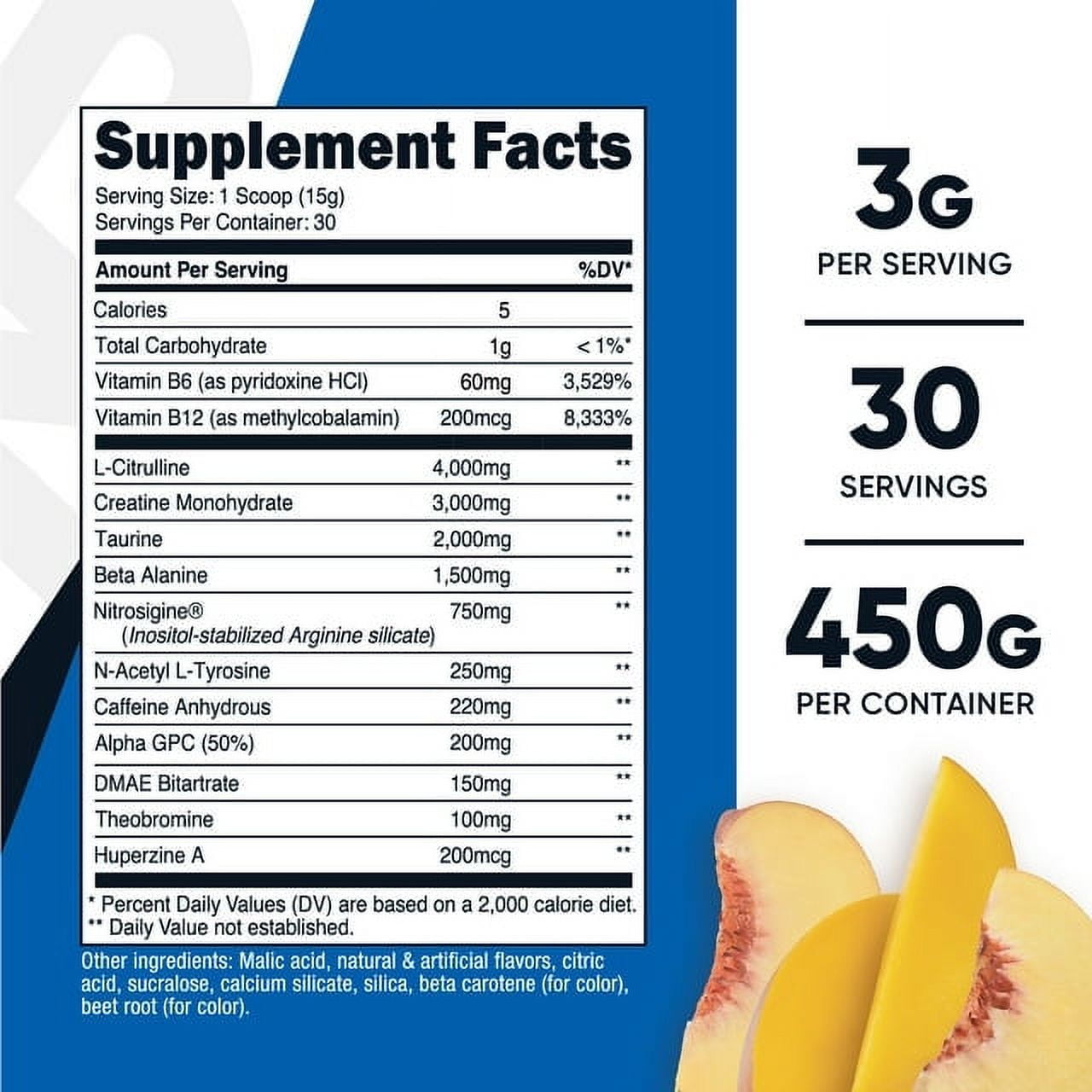 Nutricost Pre-C Pre-Workout Complex with Creatine Powder Peach Mango Boost Fitness Routines 450g