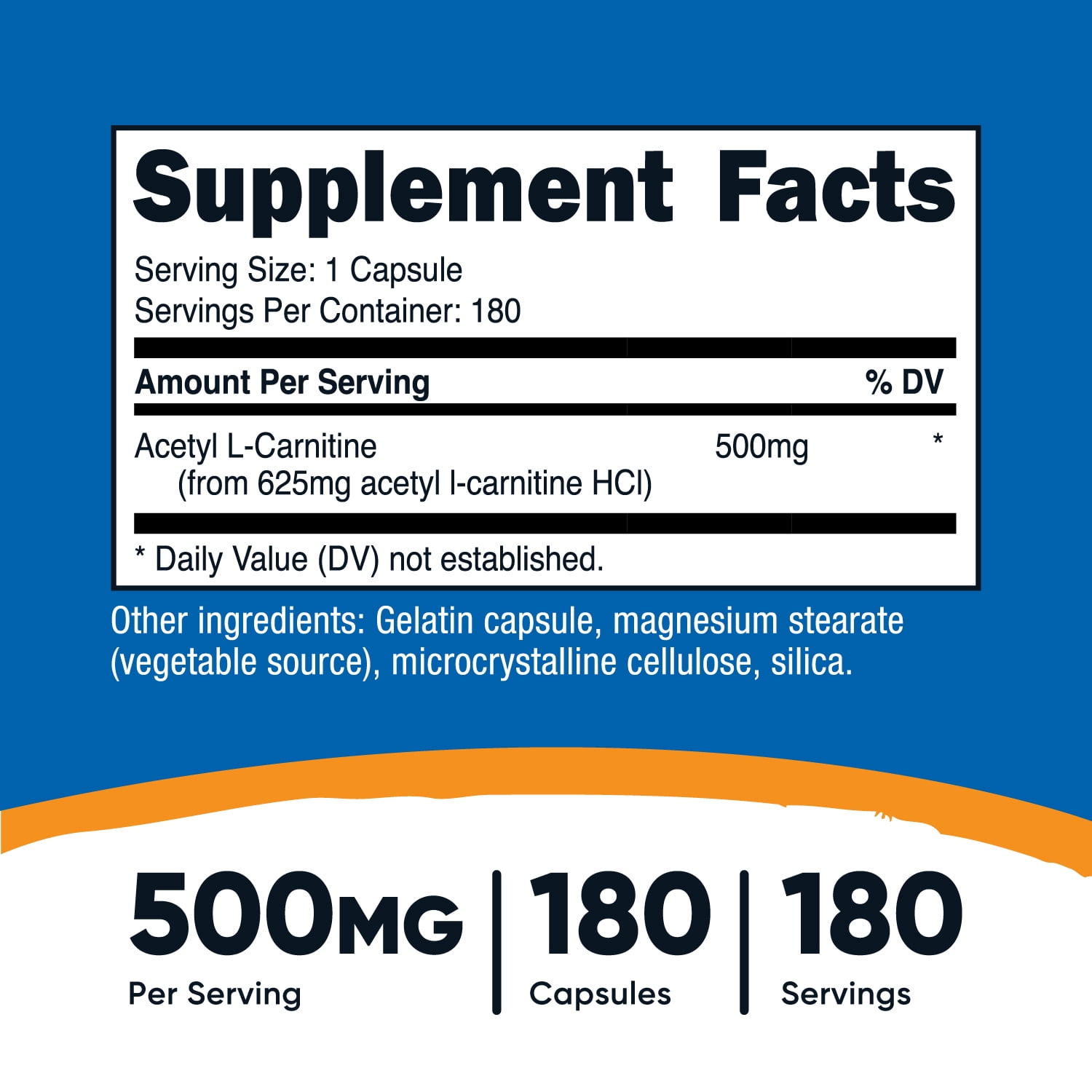 Nutricost Acetyl L-Carnitine 500mg 180 Capsules Non-GMO Gluten Free Supplement