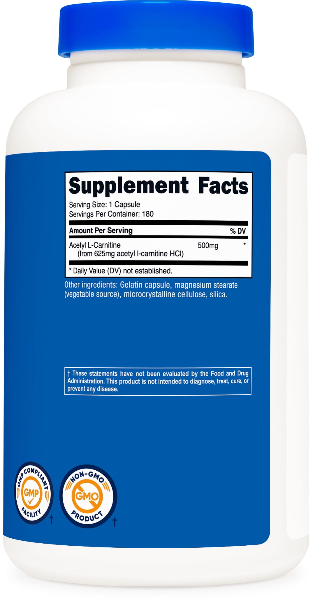 Nutricost Acetyl L-Carnitine 500mg 180 Capsules Non-GMO Gluten Free Supplement