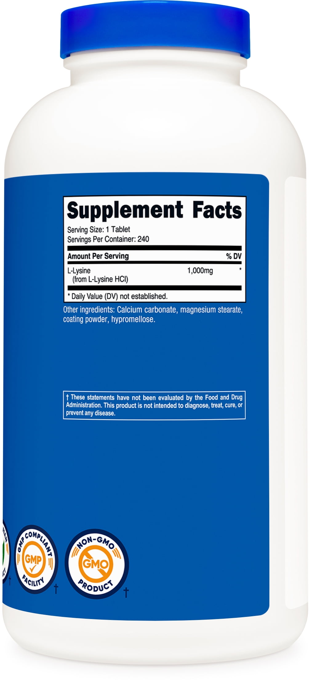 Nutricost Lysine 1000mg 240 Tablets Gluten