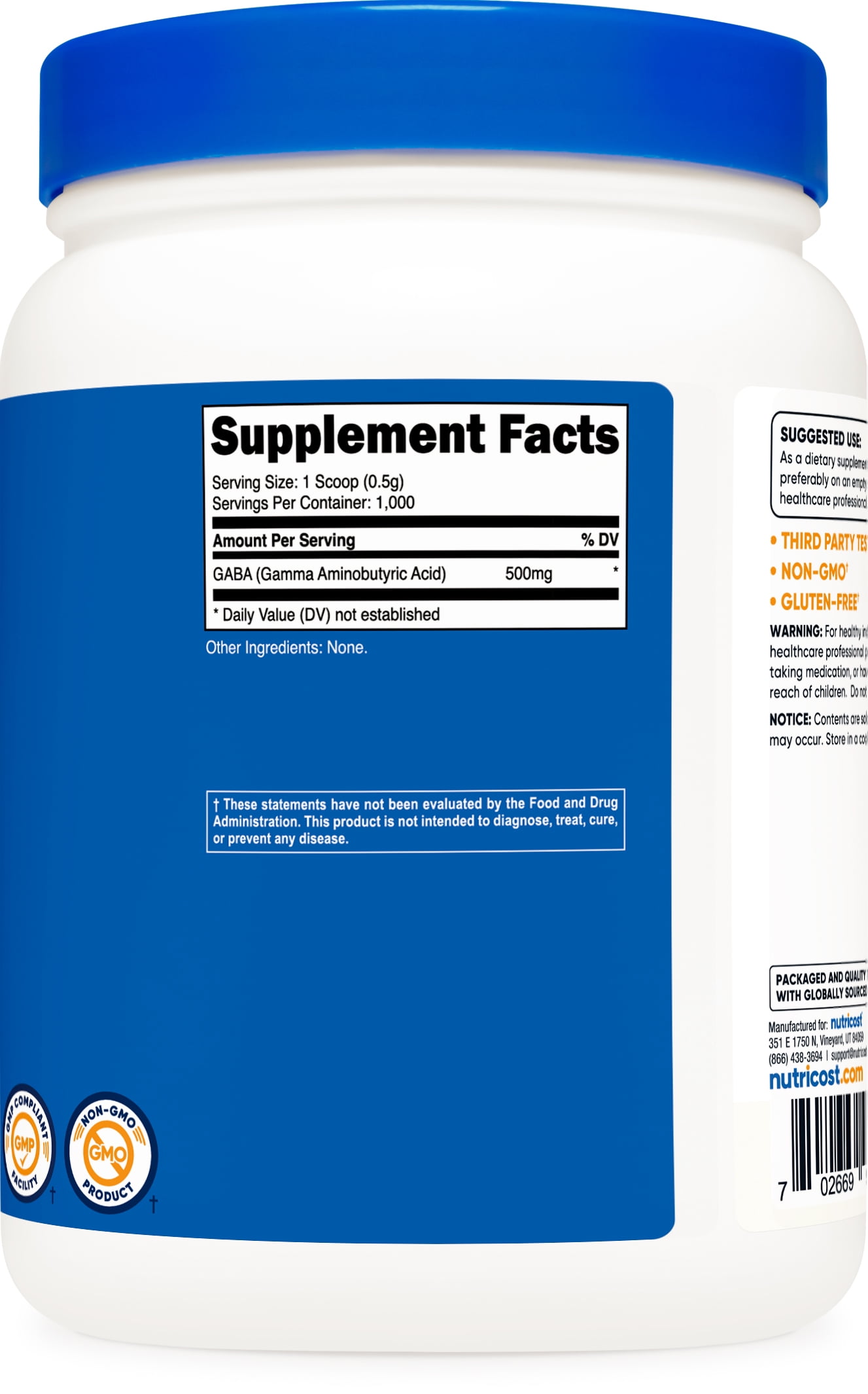 Nutricost Pure GABA Powder - Gamma Aminobutyric Acid - 500g