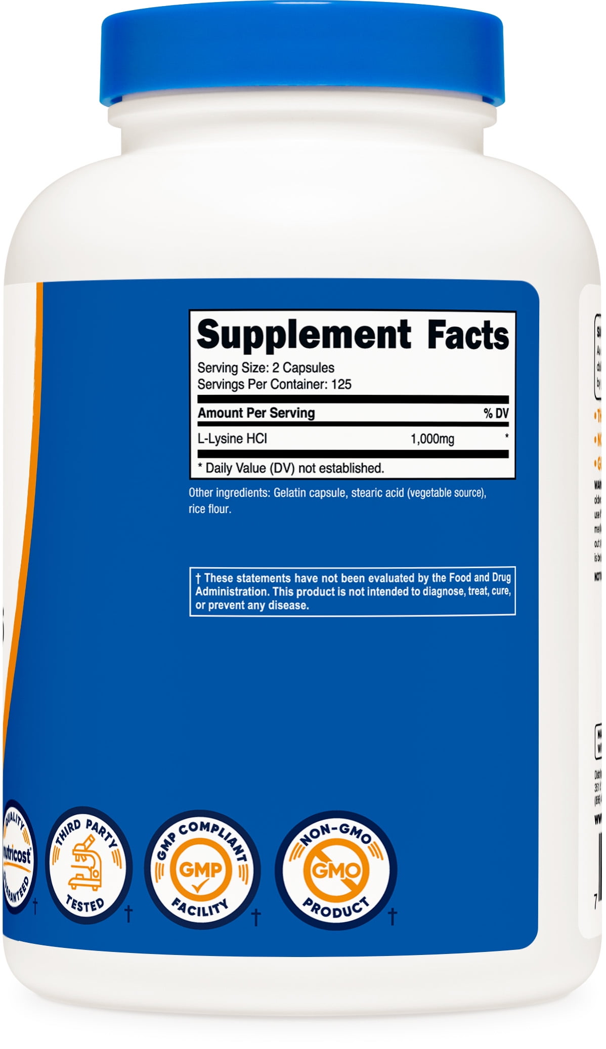Nutricost Lysine 1000mg Capsules 250 Count 500mg Per Capsule