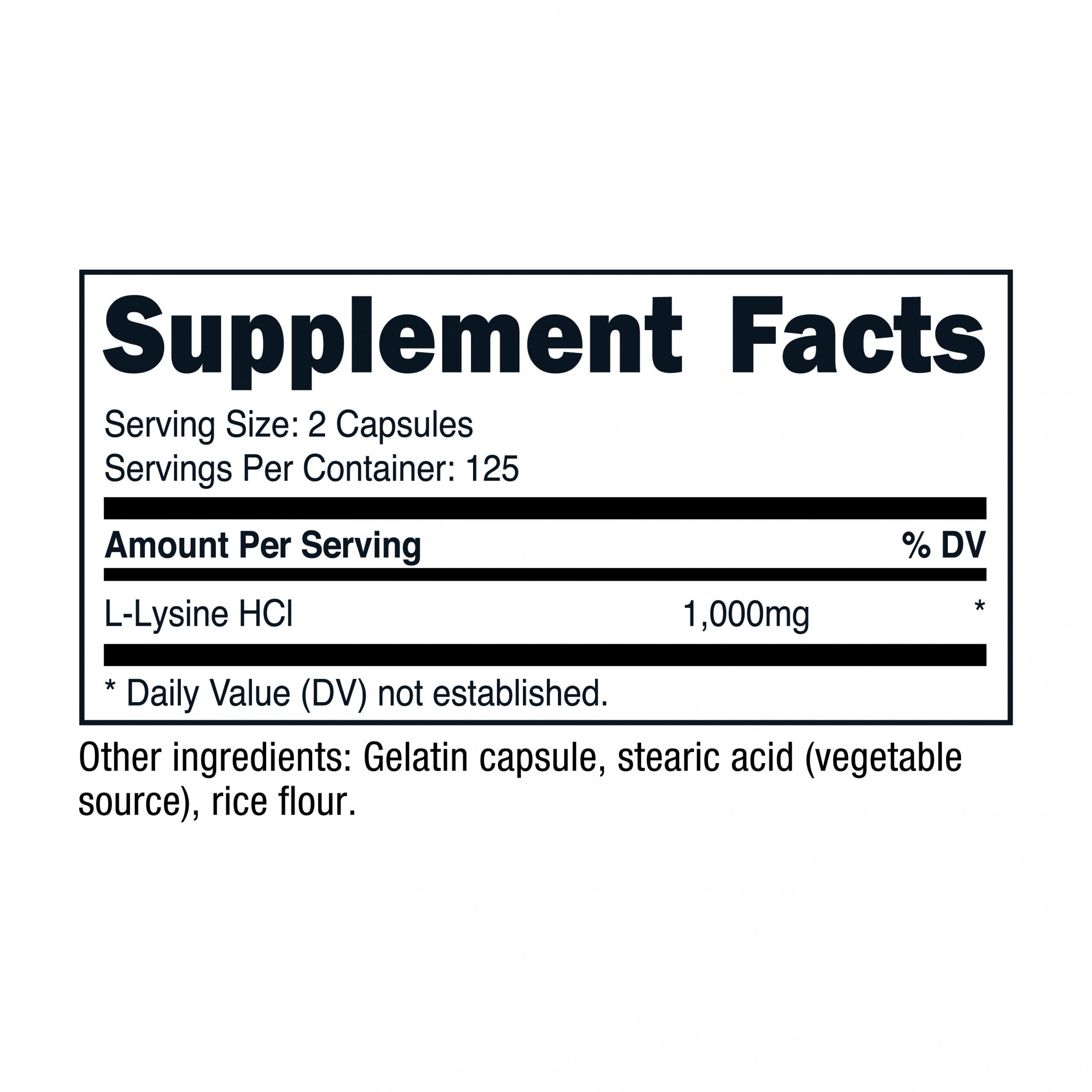 Nutricost Lysine 1000mg Capsules 250 Count 500mg Per Capsule