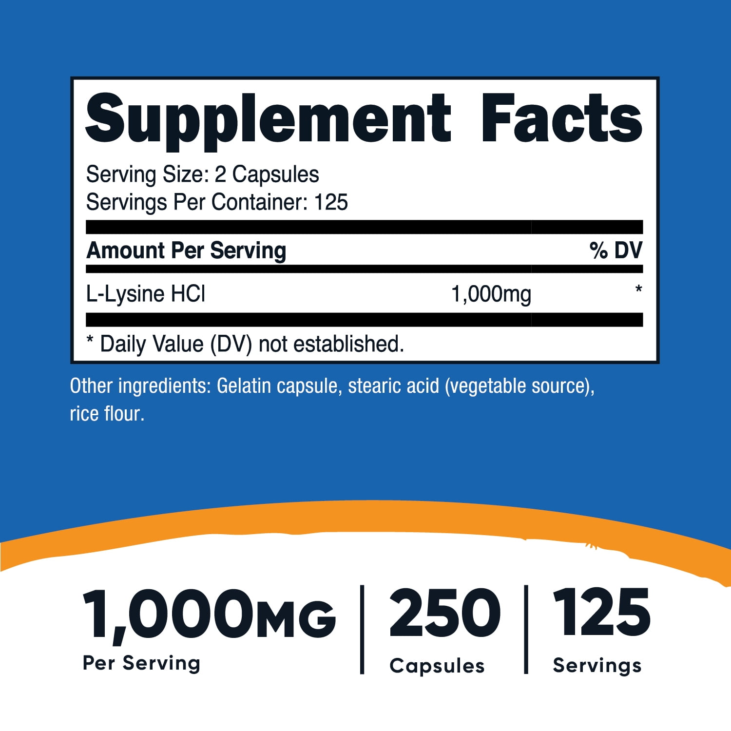 Nutricost Lysine 1000mg Capsules 250 Count 500mg Per Capsule