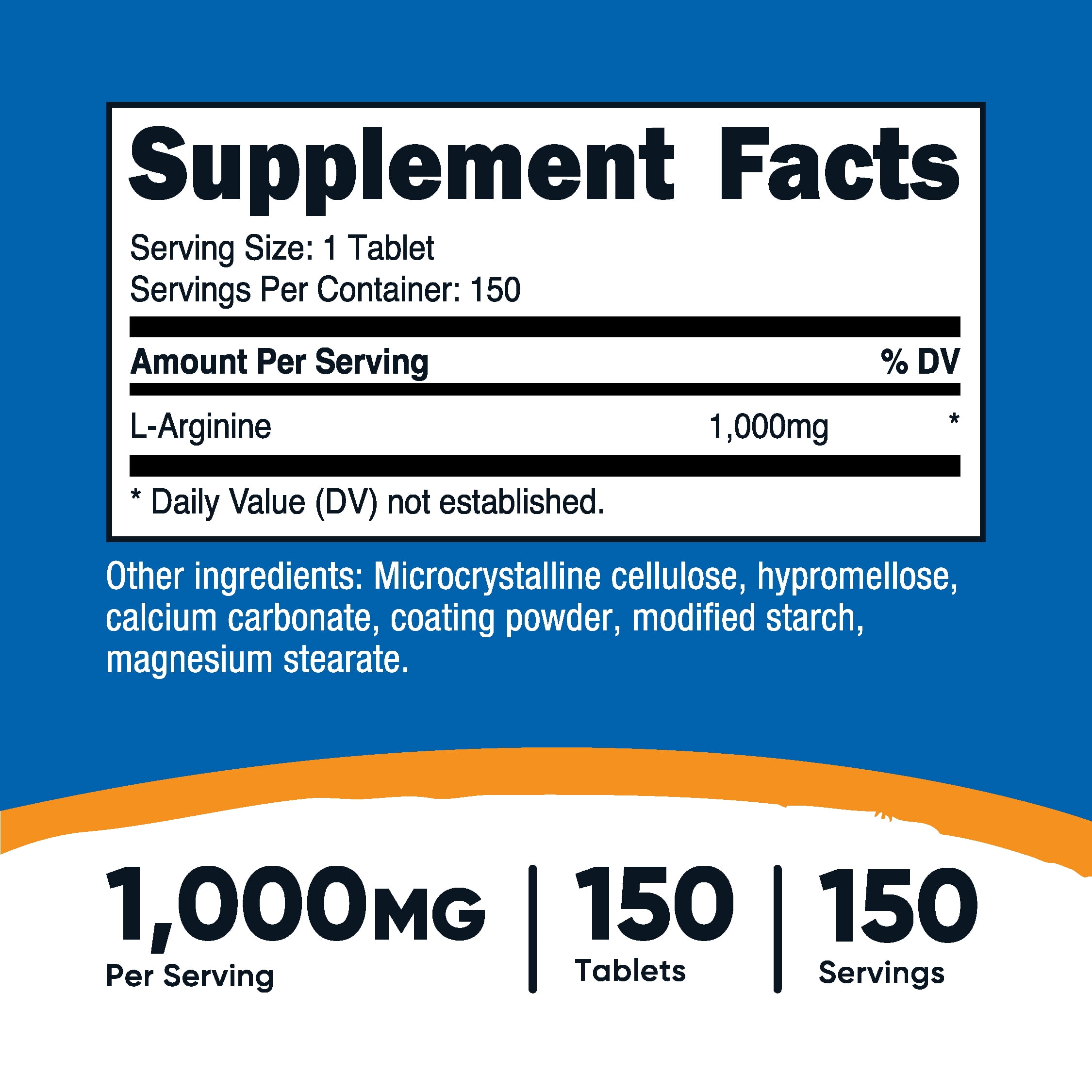 Nutricost L Arginine 1000mg Amino Acid Tablets 150 Tablets for Energy Boost