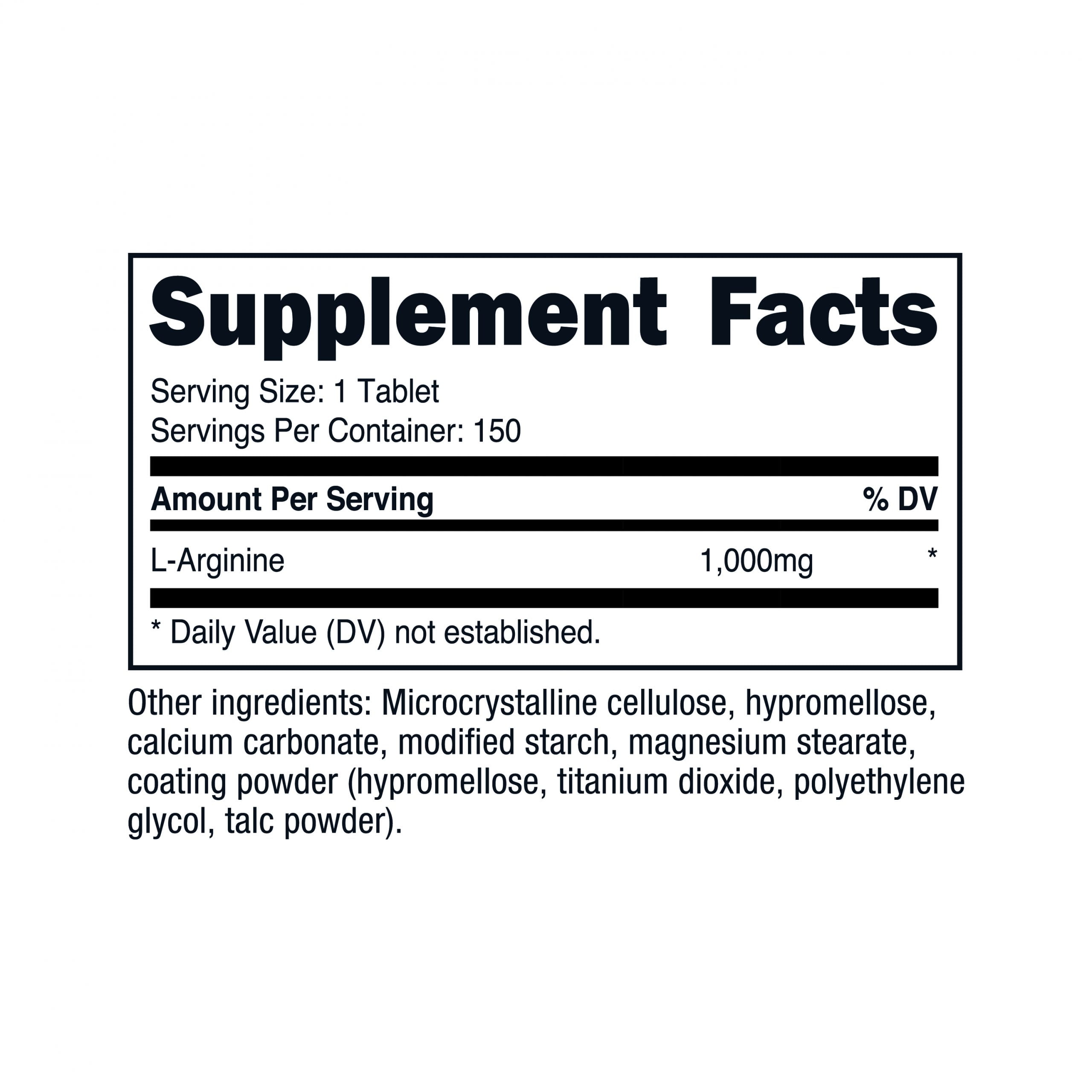 Nutricost L Arginine 1000mg Amino Acid Tablets 150 Tablets for Energy Boost