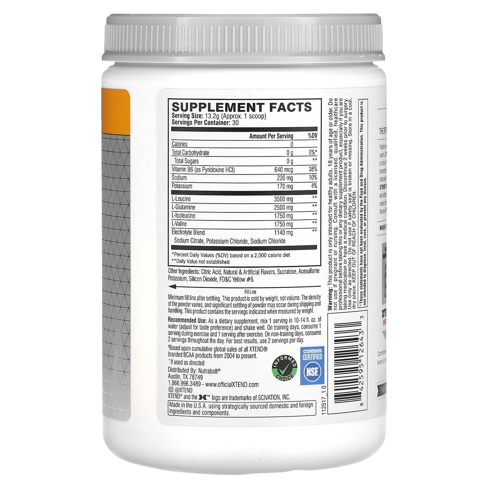 Xtend Original 7G BCAA Orange Cream 14 oz 396 g