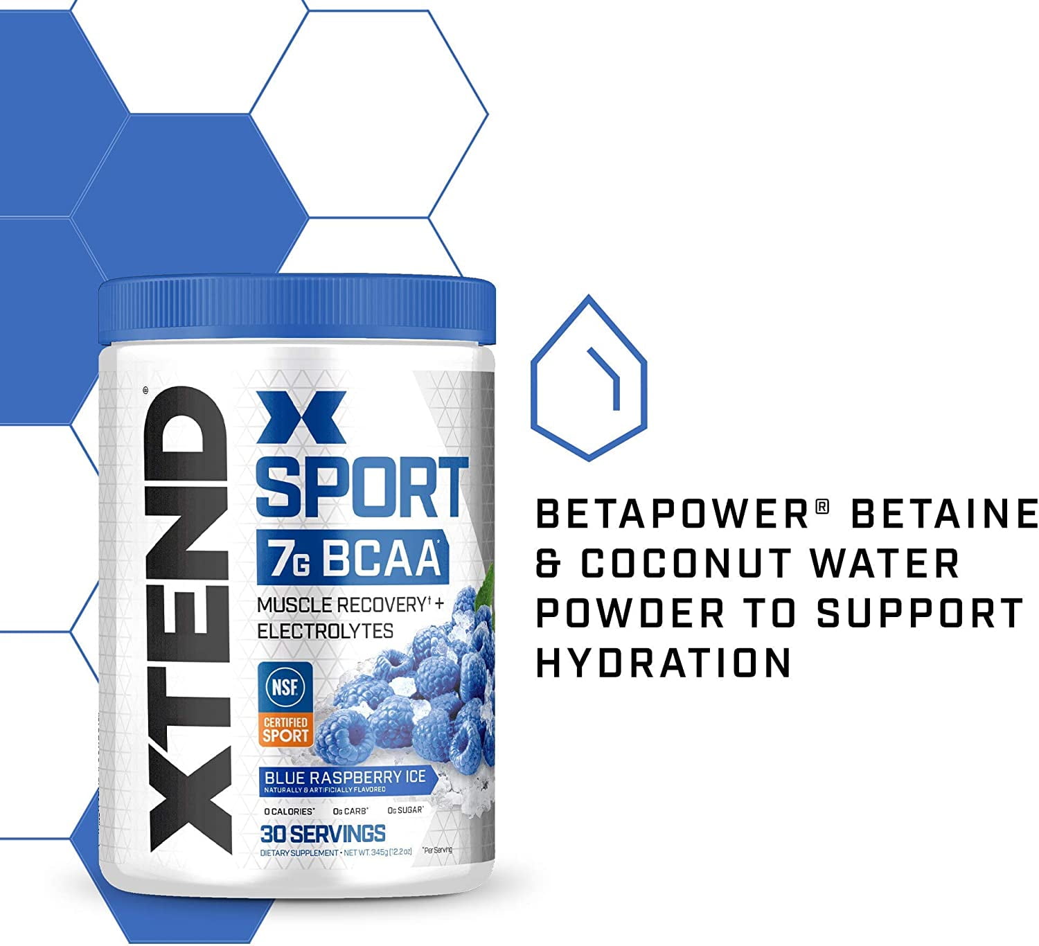 Xtend Sport 7g BCAA Powder Muscle Recovery Sugar Free Blue Raspberry Ice 30 Servings