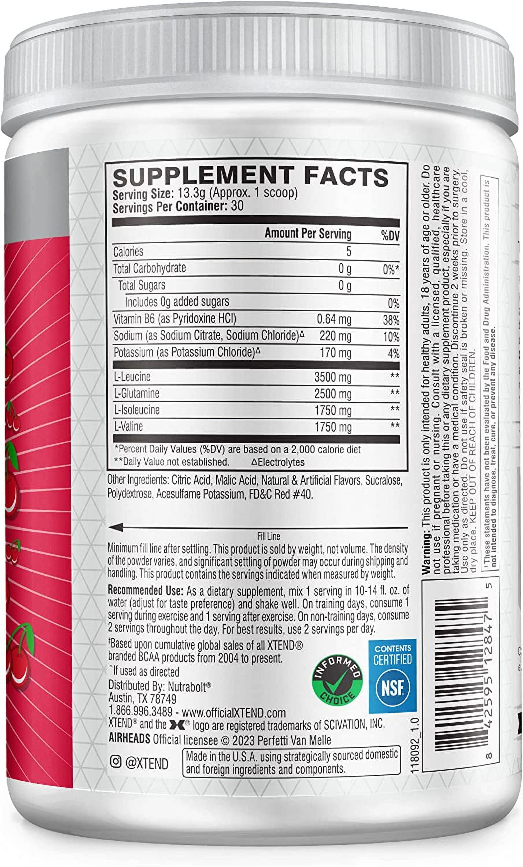 Xtend Original 7G BCAA Powder for Muscle Recovery Sugar-Free Airheads Cherry 30 Servings