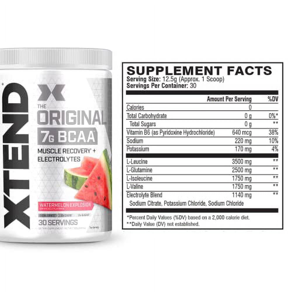 Xtend Original Watermelon Explosion BCAA Powder - Sugar Free Muscle Recovery Drink - 7g BCAAs - 30 Servings - For Men & Women