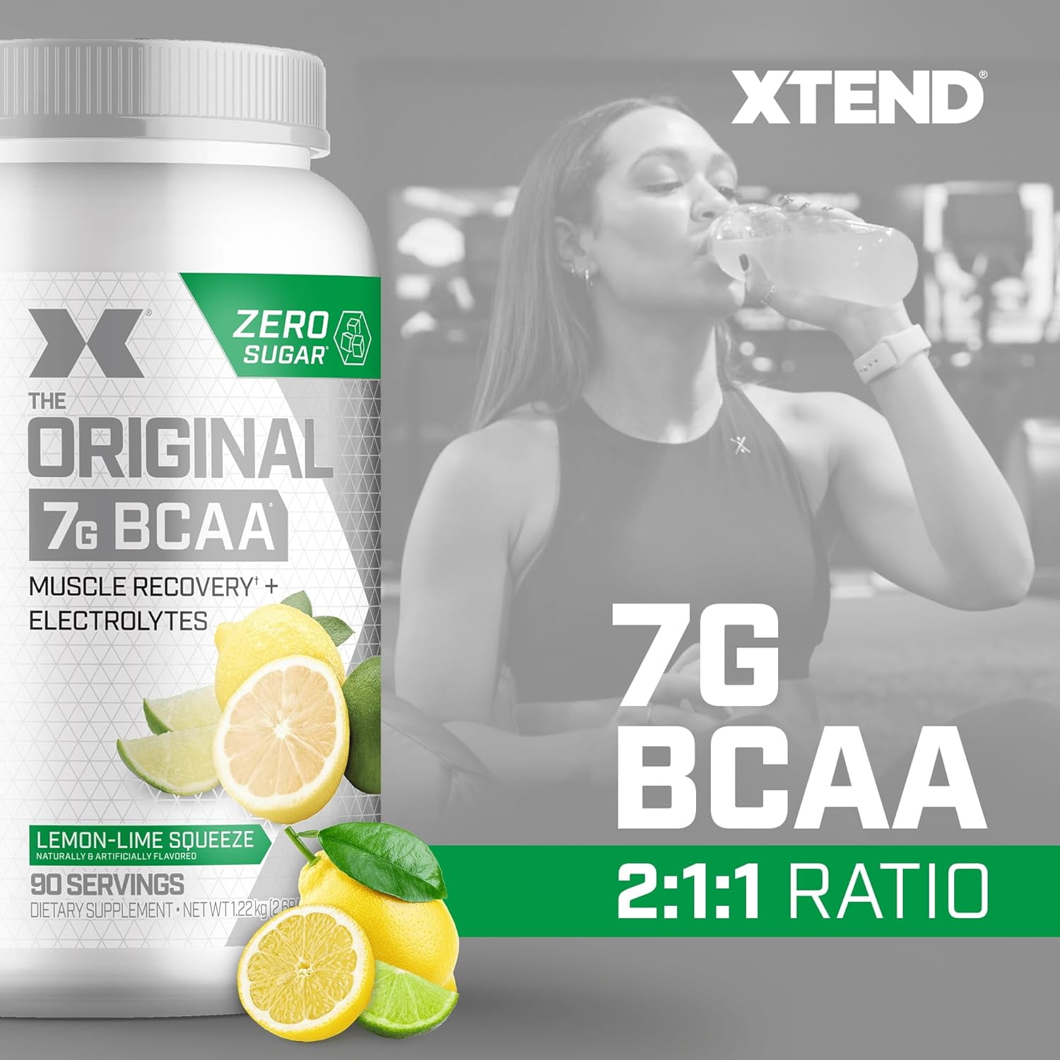 Xtend Original 7g BCAA Powder Muscle Recovery Sugar-Free Lemon Lime Squeeze 90 Servings