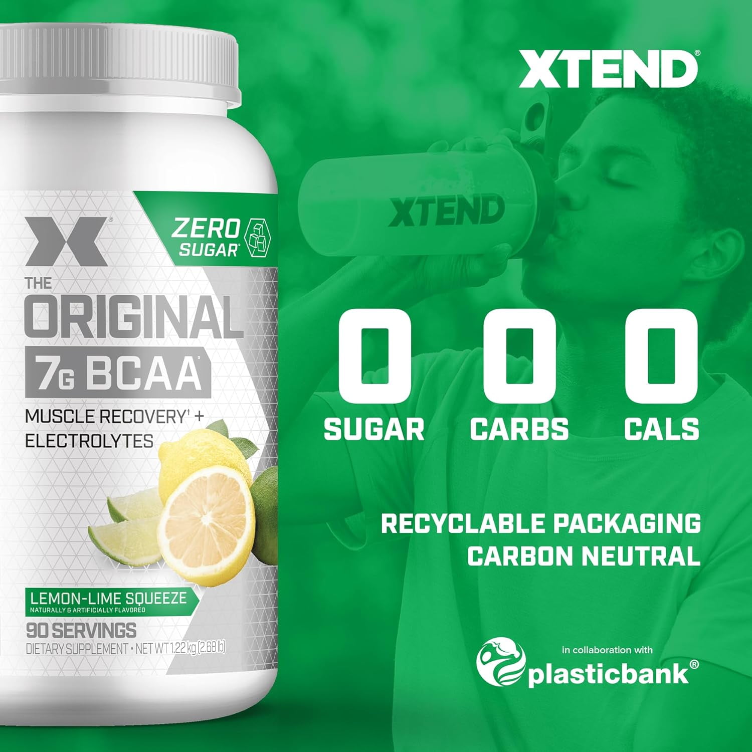 Xtend Original 7g BCAA Powder Muscle Recovery Sugar-Free Lemon Lime Squeeze 90 Servings