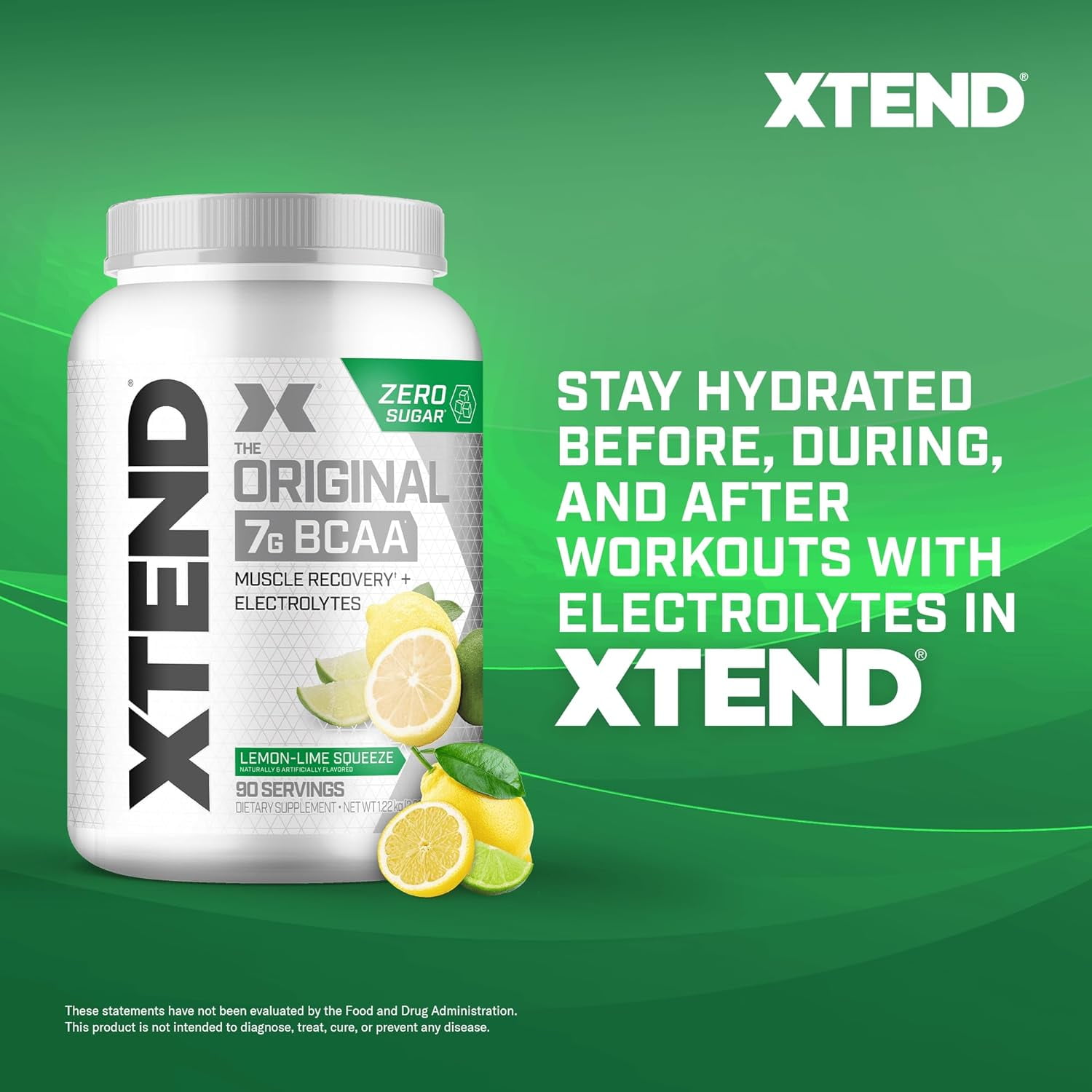 Xtend Original 7g BCAA Powder Muscle Recovery Sugar-Free Lemon Lime Squeeze 90 Servings