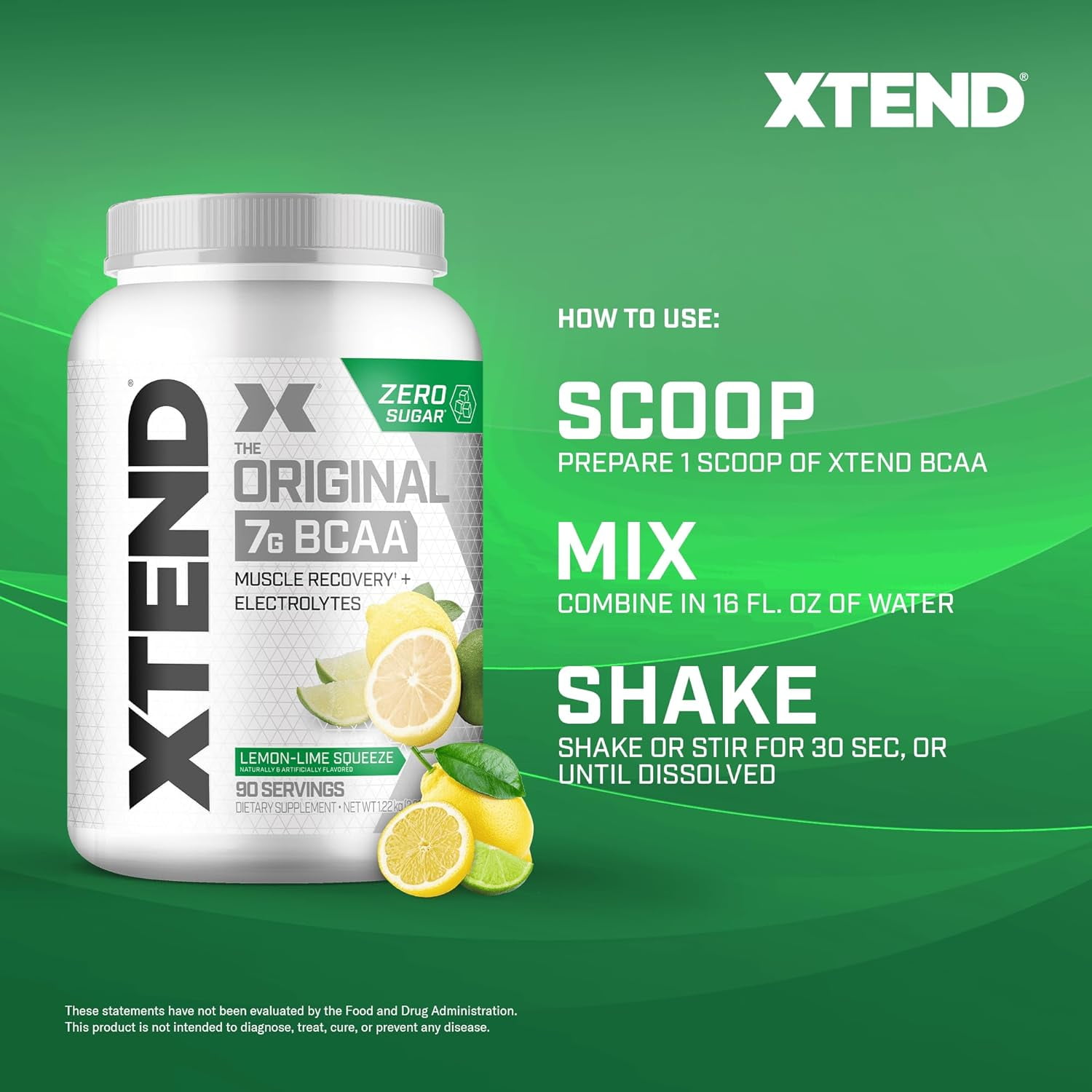 Xtend Original 7g BCAA Powder Muscle Recovery Sugar-Free Lemon Lime Squeeze 90 Servings