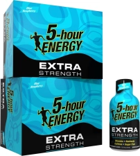 5-hour ENERGY Extra Strength Blue Raspberry Energy Shot 1.93 oz 24 Count Sugar-Free Zero Calories B-Vitamins Amino Acids 230mg Caffeinated Dietary Supplement