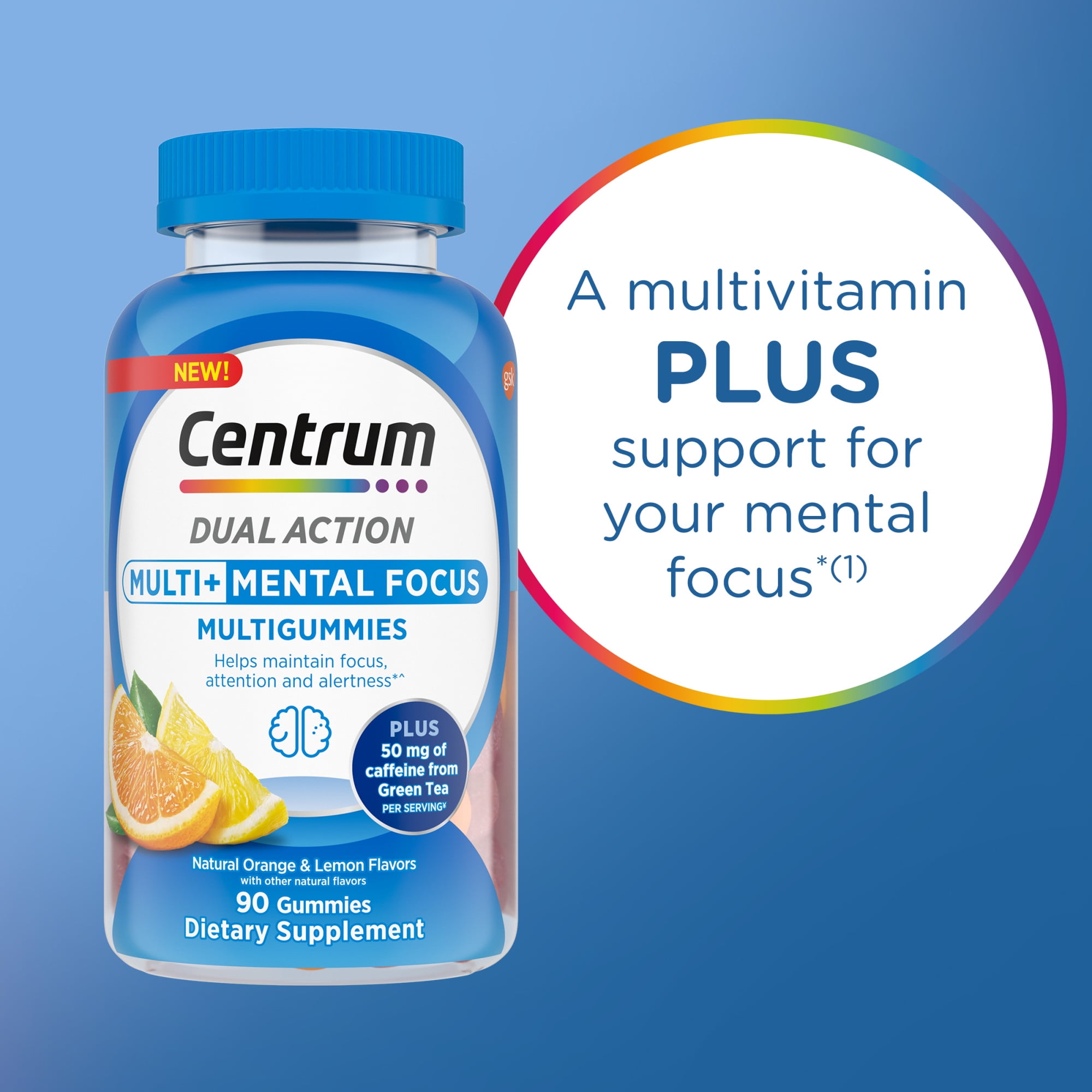Centrum Multigummies Multi+ Dual Action Gummy Vitamins for Mental Focus 90 Count