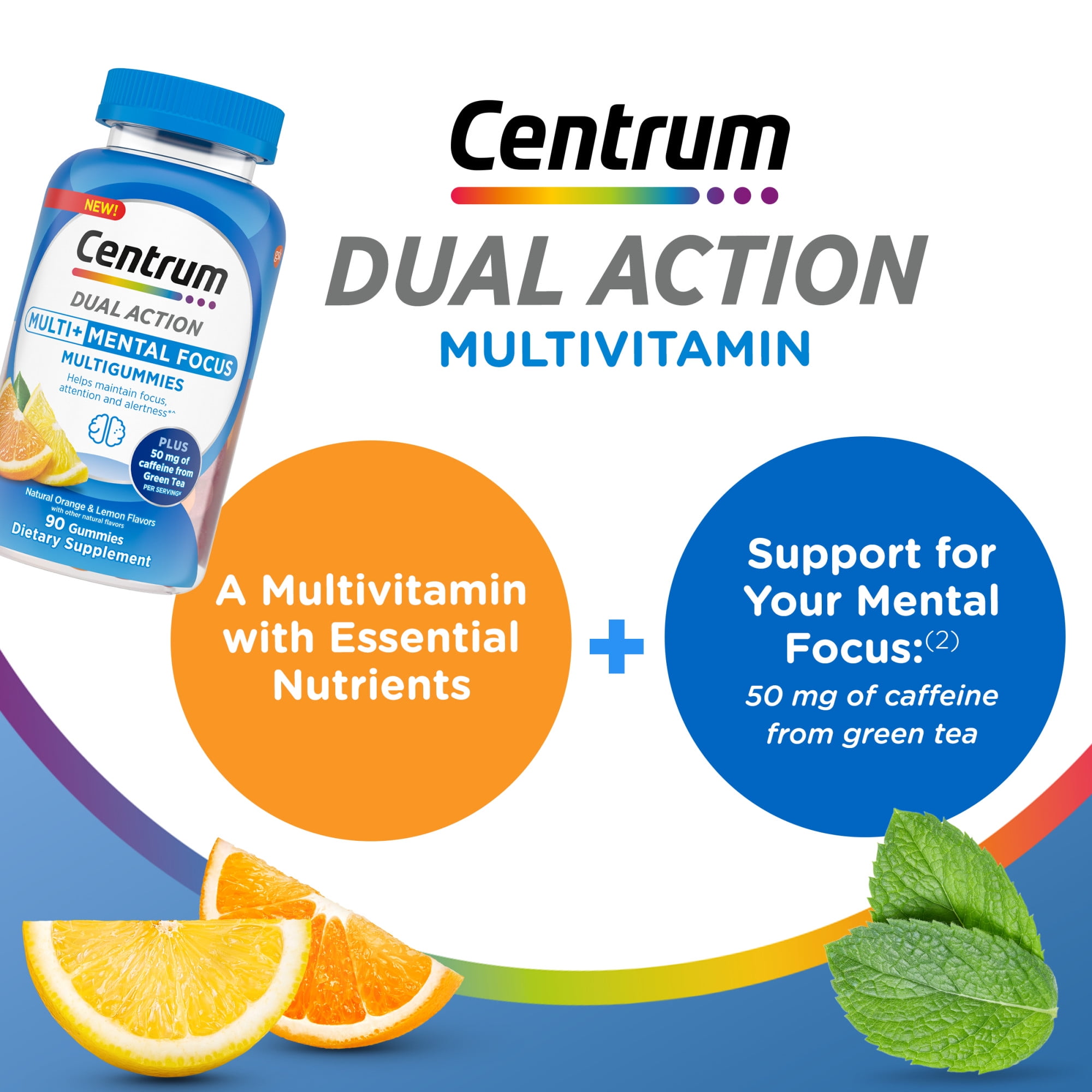 Centrum Multigummies Multi+ Dual Action Gummy Vitamins for Mental Focus 90 Count