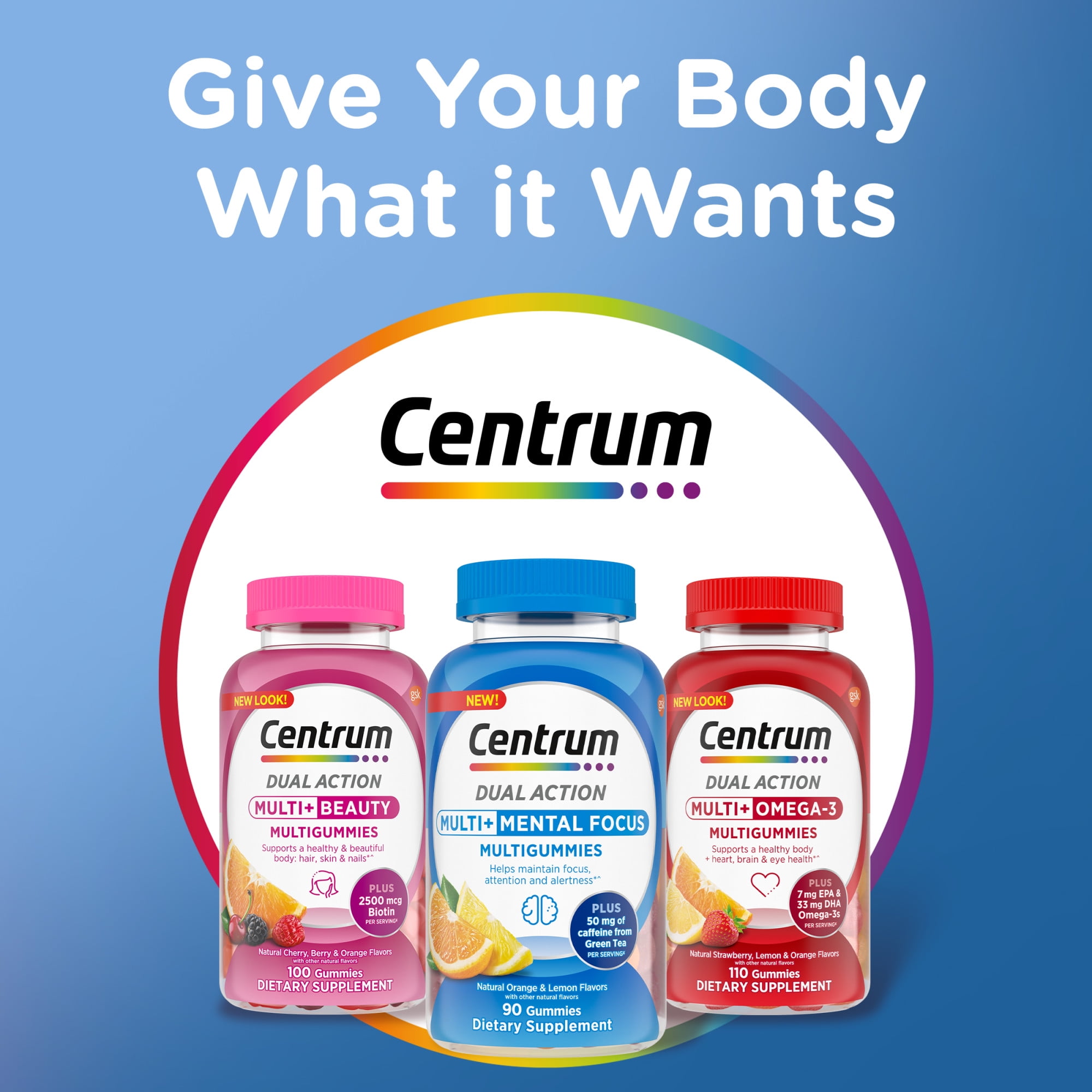 Centrum Multigummies Multi+ Dual Action Gummy Vitamins for Mental Focus 90 Count