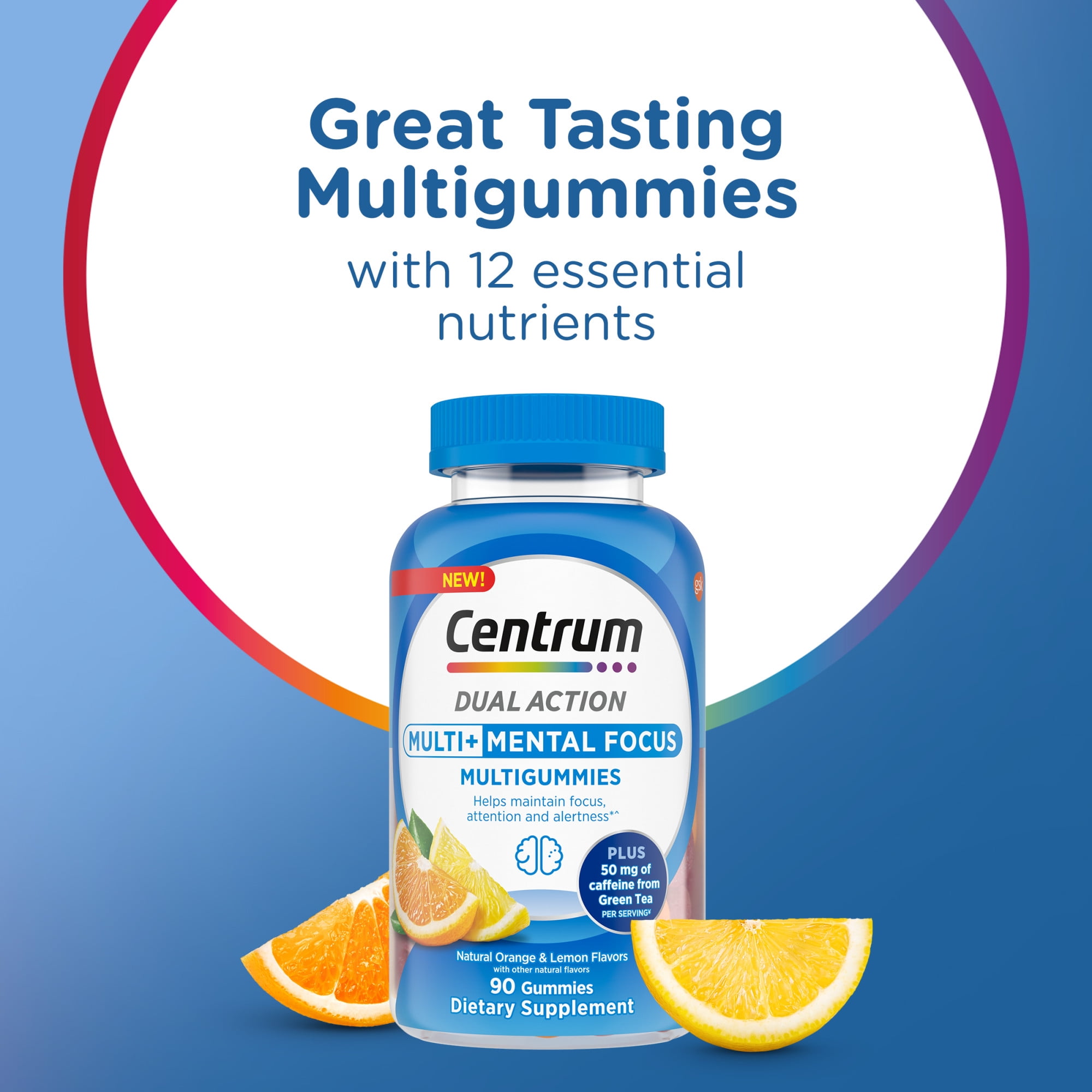 Centrum MultiGummies Multi+ Dual Action Gummy Vitamins Mental Focus 90 Count