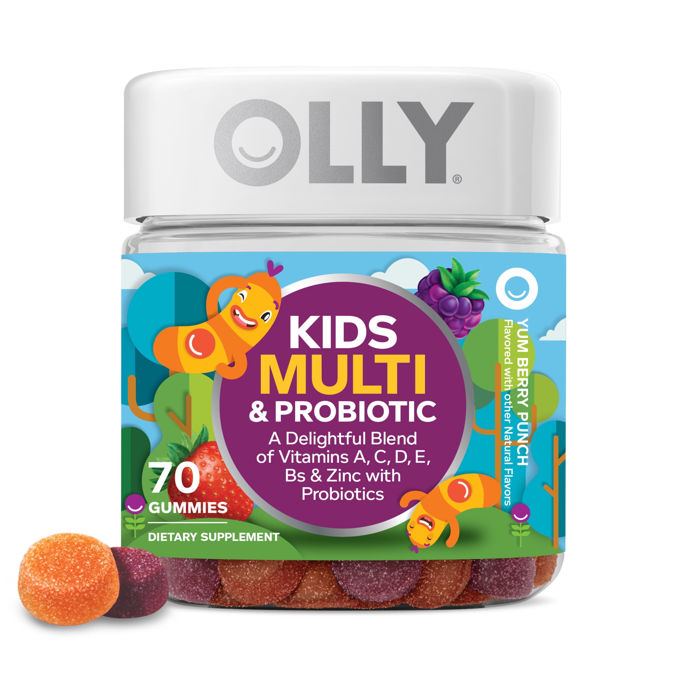 OLLY Kids Multivitamin Probiotic Gummy Daily Digestive Supplement Zinc Berry Flavor 70 Ct