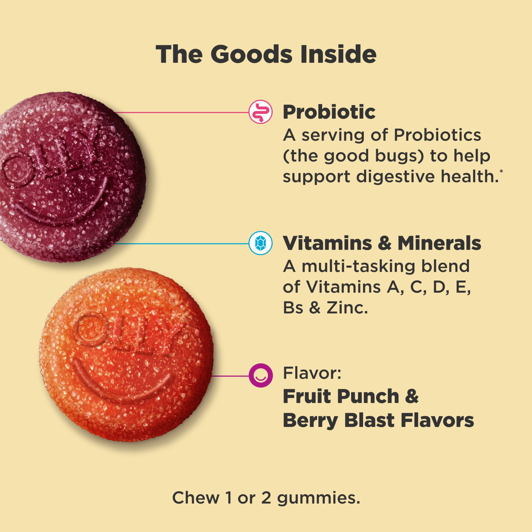 OLLY Kids Multivitamin Probiotic Gummy Daily Digestive Supplement Zinc Berry Flavor 70 Ct