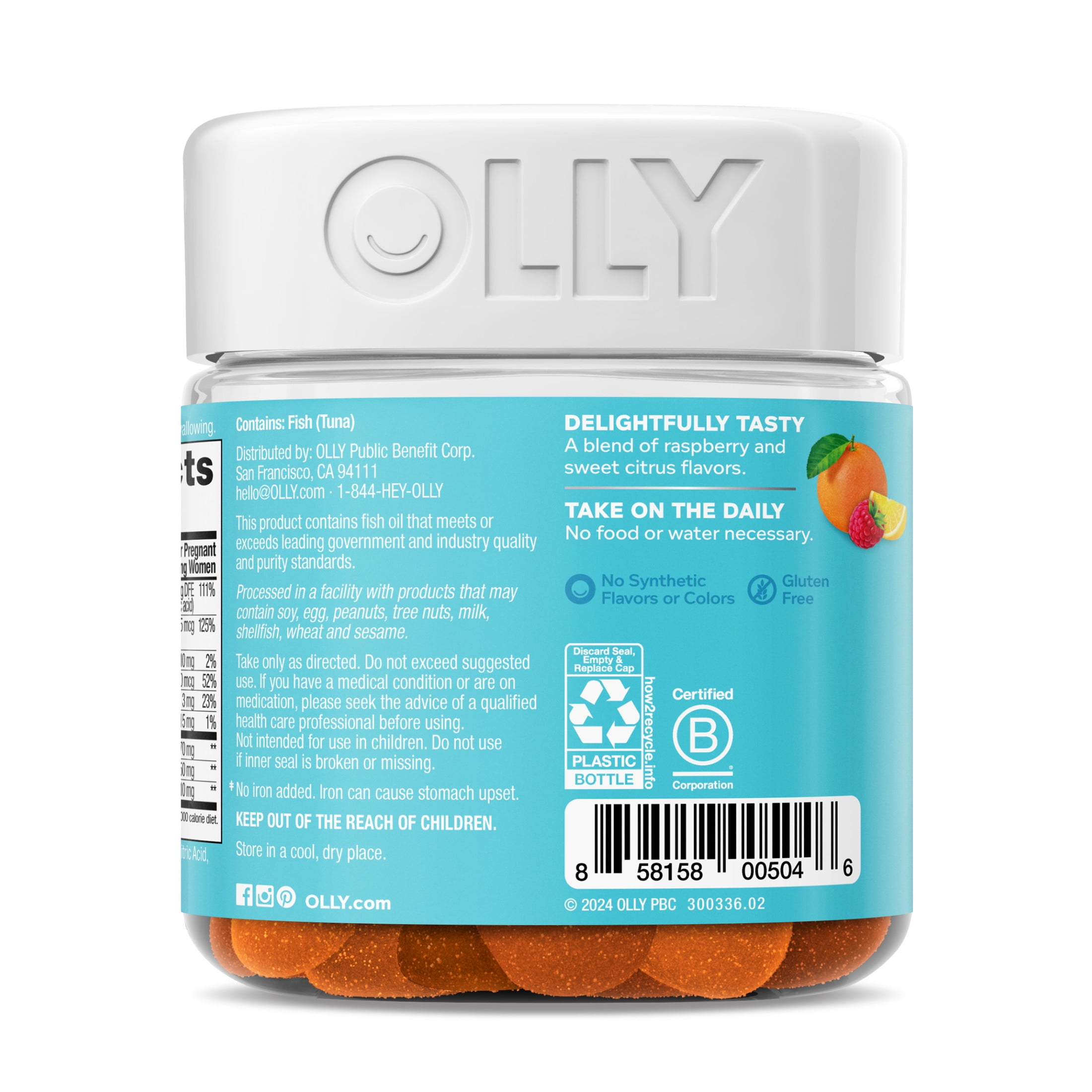 OLLY Prenatal Multivitamin Gummy Women Folic Acid Vitamin D Omega 3 DHA 60 Ct