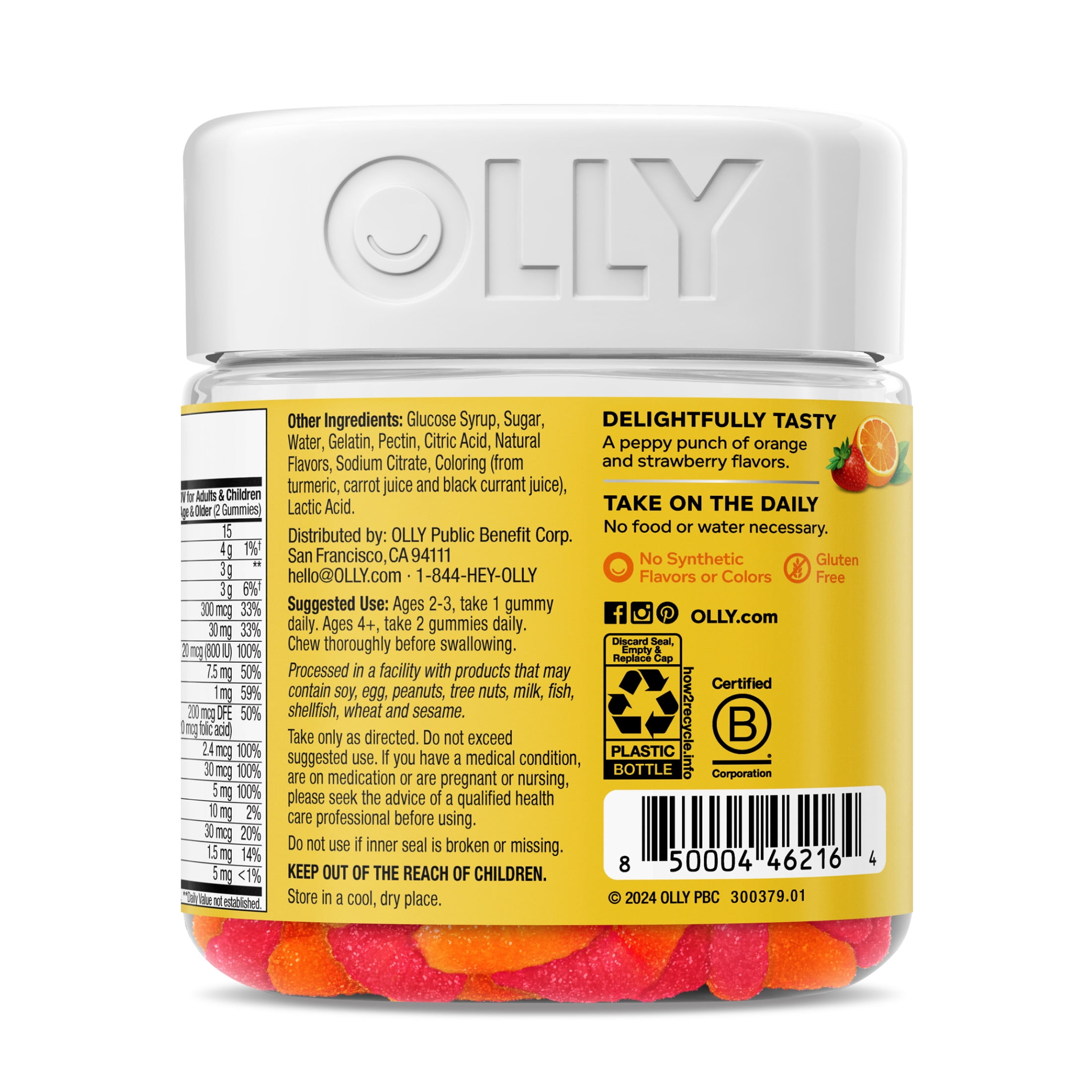 OLLY Kids Multivitamin Gummy Worm Supplement Vitamins A C D Zinc Sour Fruit Punch 70 Ct