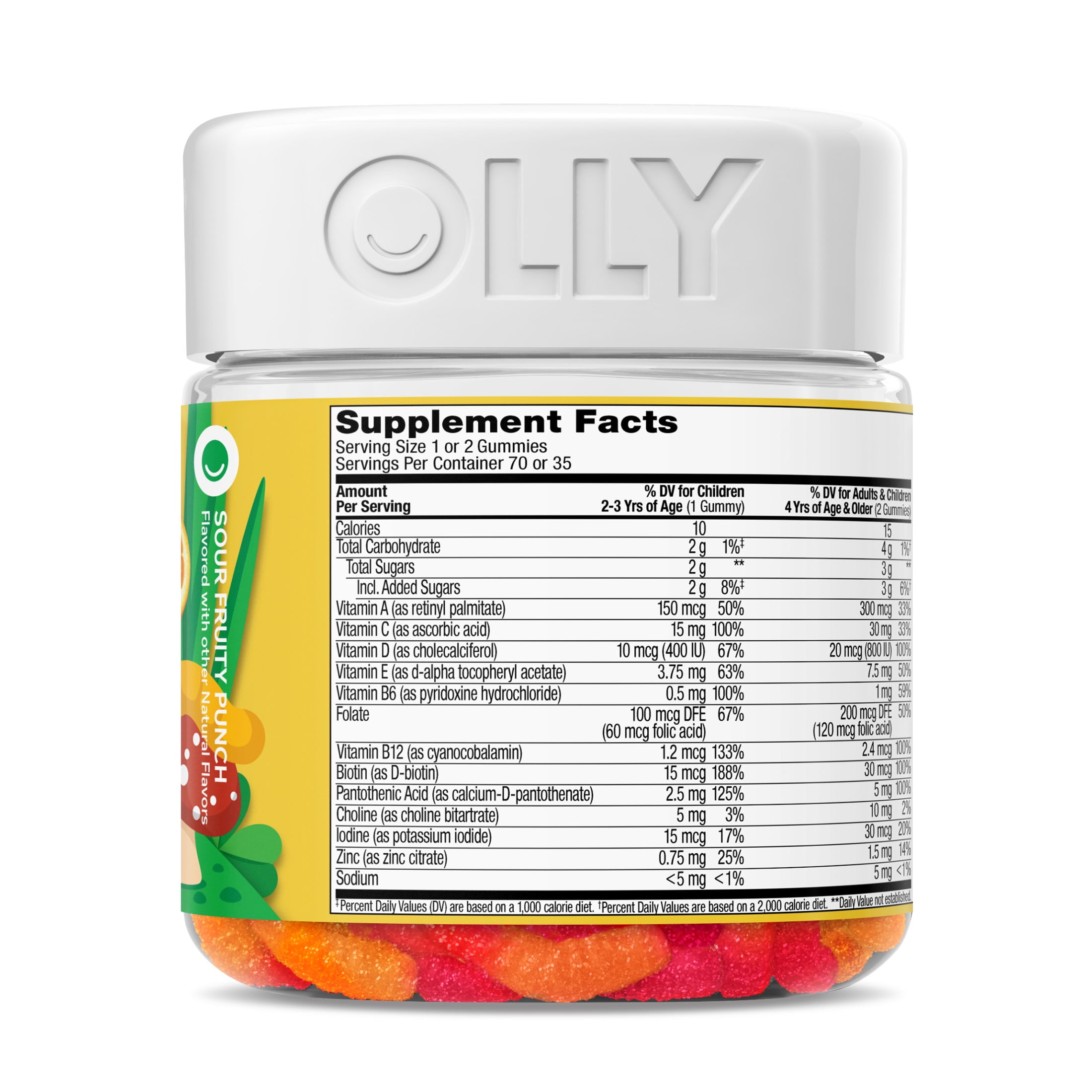 OLLY Kids Multivitamin Gummy Worm Supplement Vitamins A C D Zinc Sour Fruit Punch 70 Ct