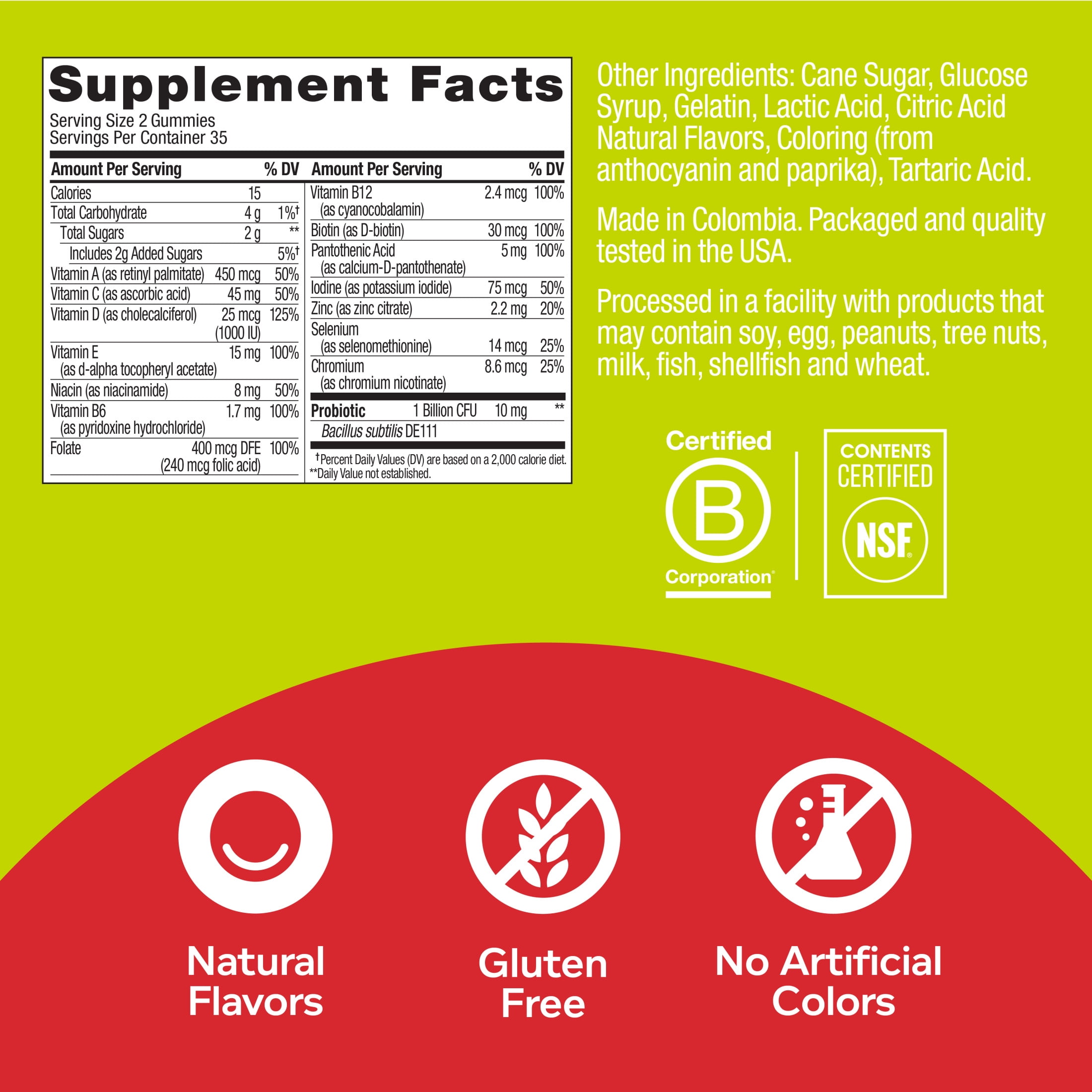 OLLY Adult Daily Multi Probiotic Gummy Digestive Supplement Zinc Antioxidants Tropical 70 Ct