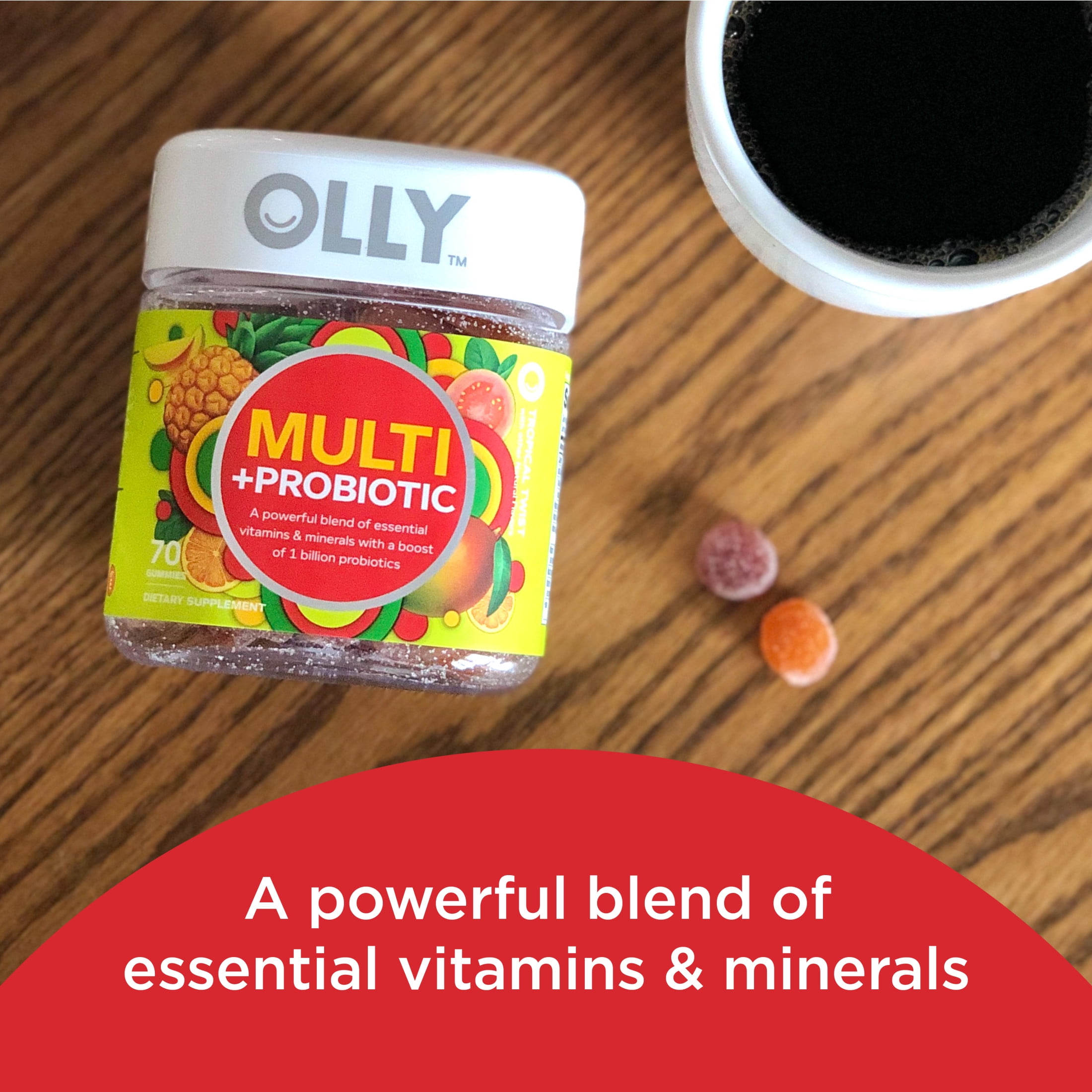 OLLY Adult Daily Multi Probiotic Gummy Digestive Supplement Zinc Antioxidants Tropical 70 Ct
