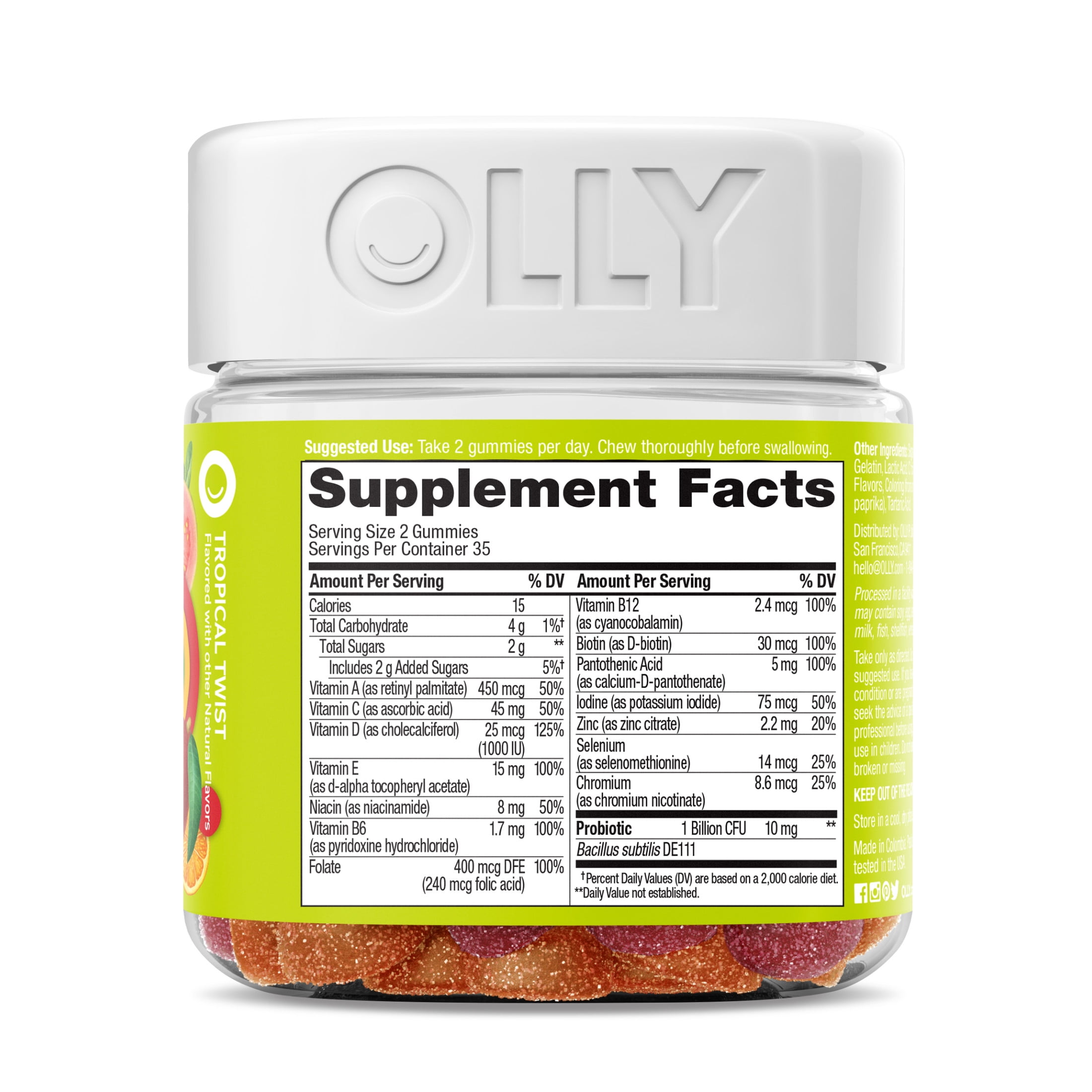 OLLY Adult Daily Multi Probiotic Gummy Digestive Supplement Zinc Antioxidants Tropical 70 Ct