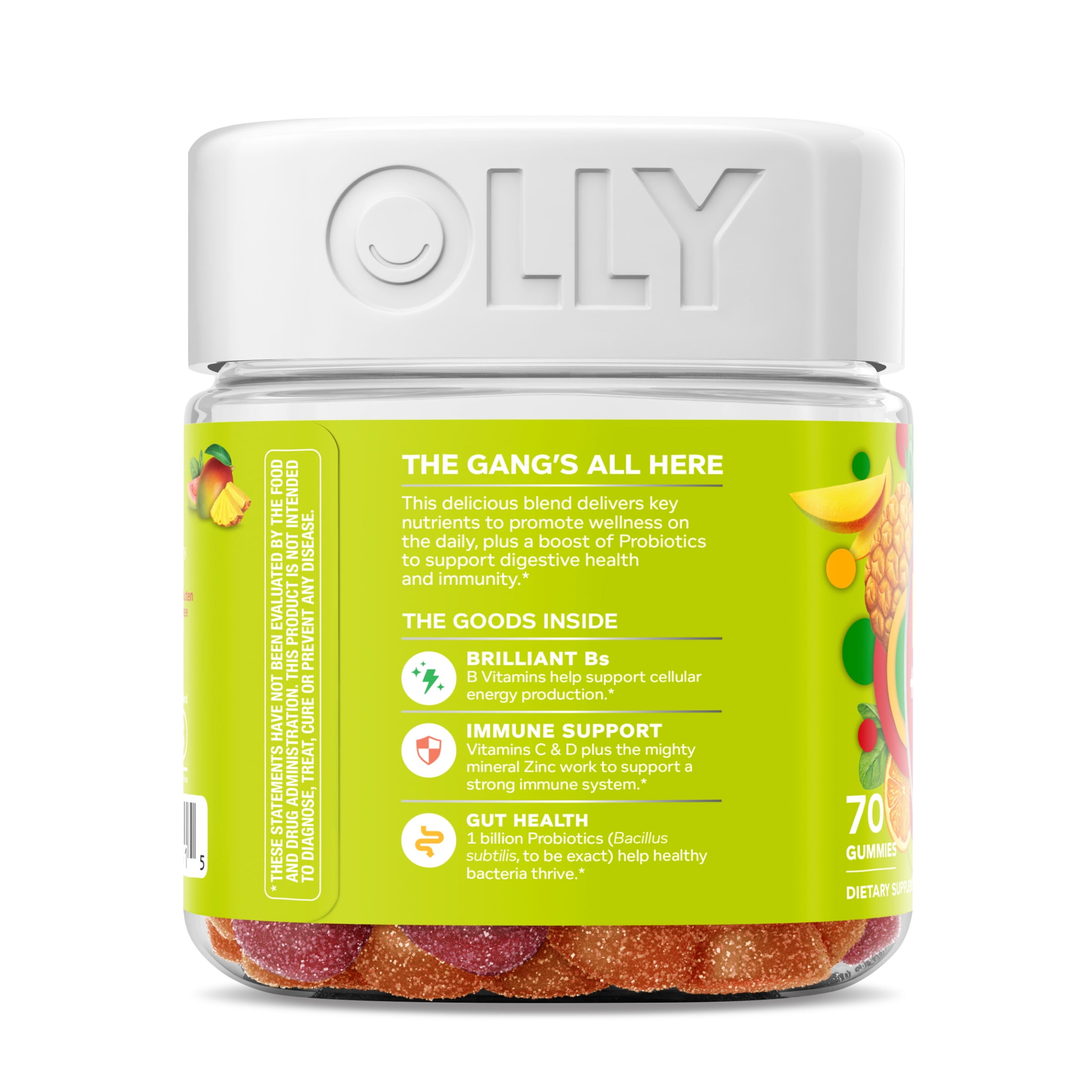 OLLY Adult Daily Multi Probiotic Gummy Digestive Supplement Zinc Antioxidants Tropical 70 Ct