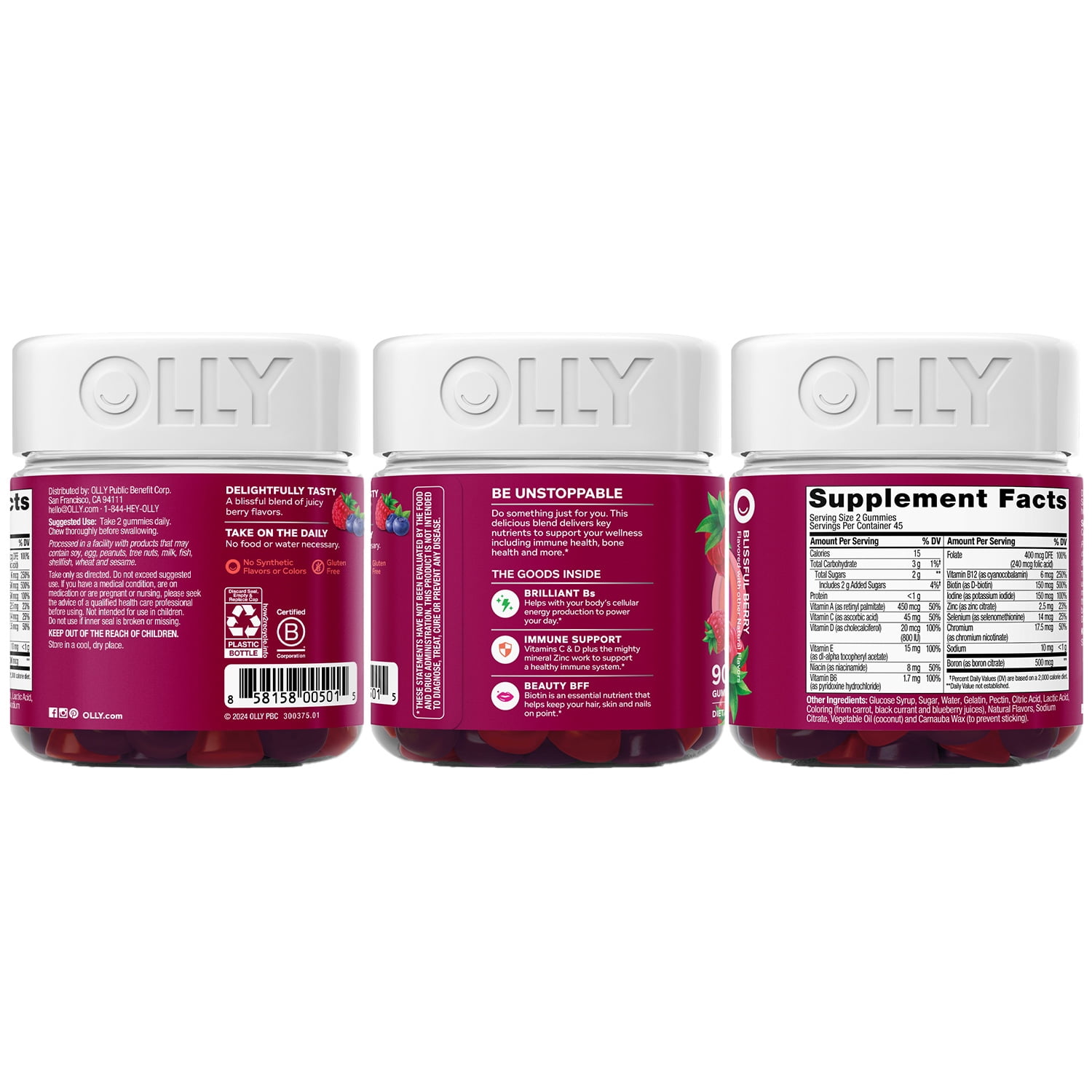 OLLY Women Daily Multivitamin Gummy Berry Flavor 3-Pack 90 Ct