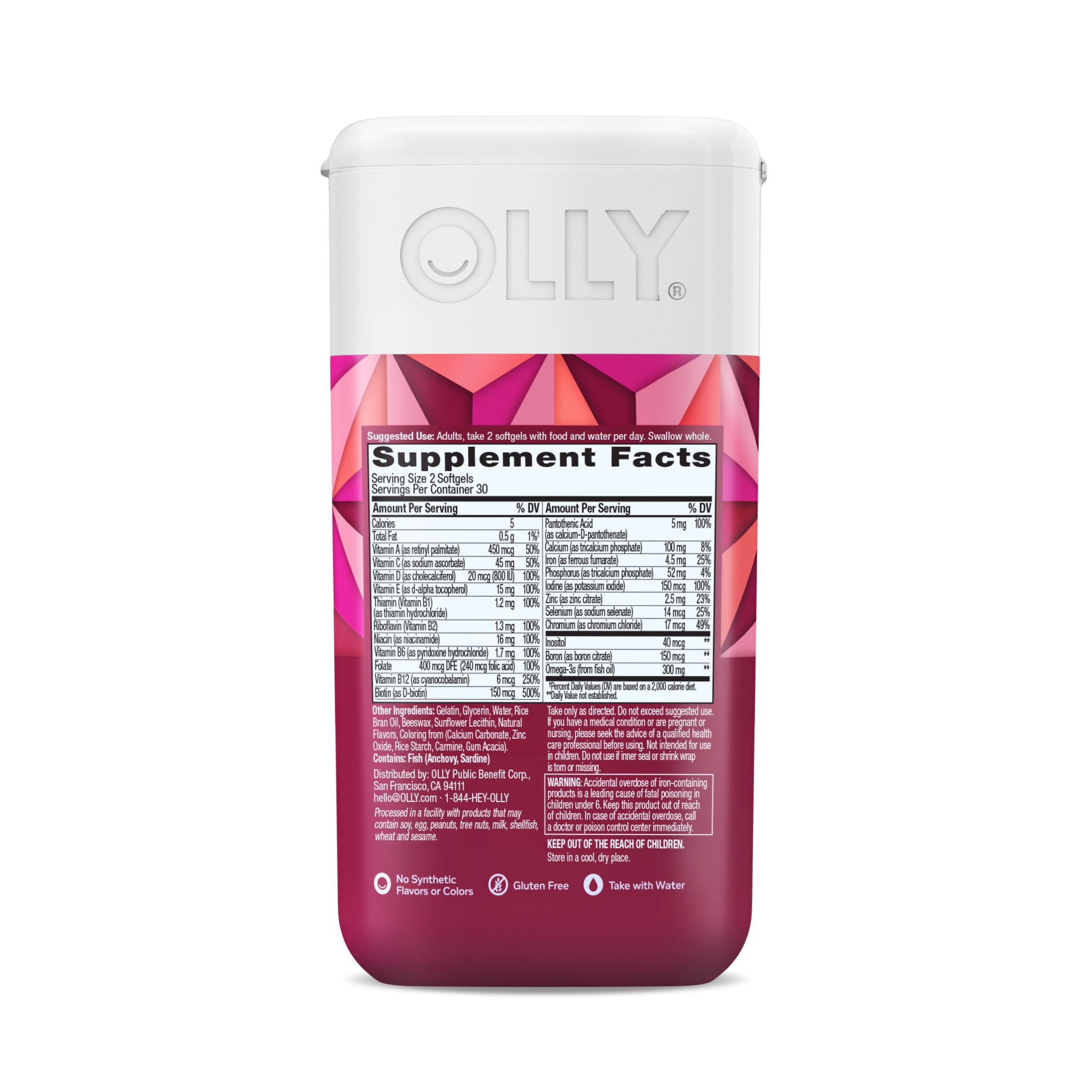 OLLY Ultra Strength Women's Multi Omega-3 Softgels for Daily Health Immune Support 60 Count