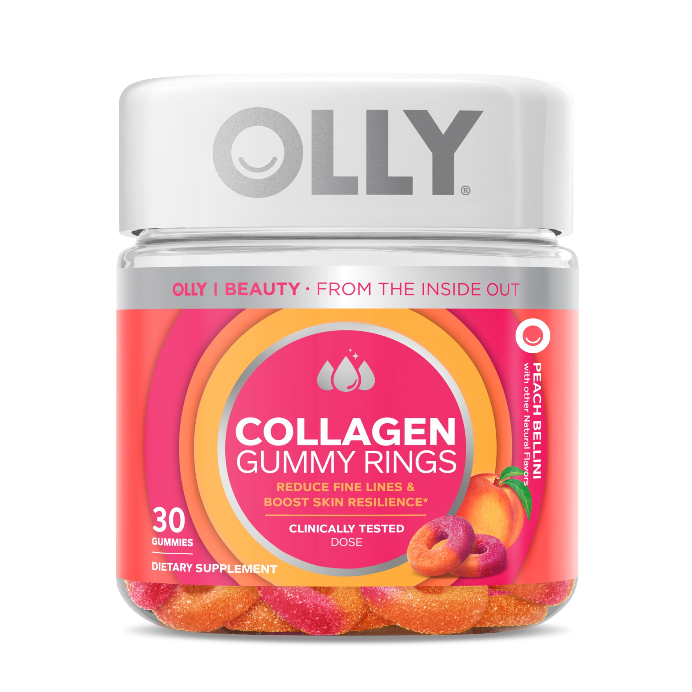 OLLY Collagen Gummy Rings Supplement Supports Skin Elasticity 2.5g Collagen Peach 30 Ct