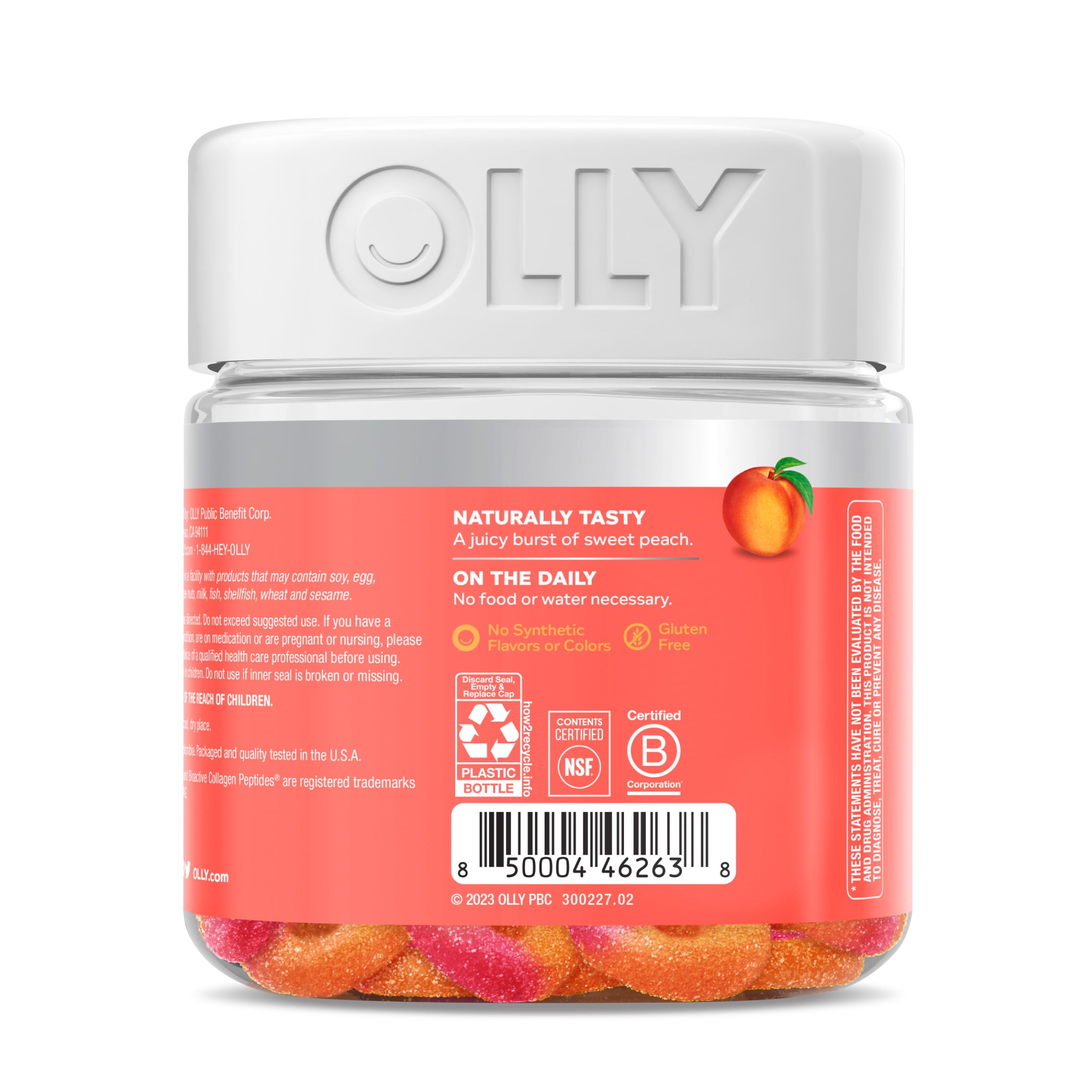 OLLY Collagen Gummy Rings Supplement Supports Skin Elasticity 2.5g Collagen Peach 30 Ct