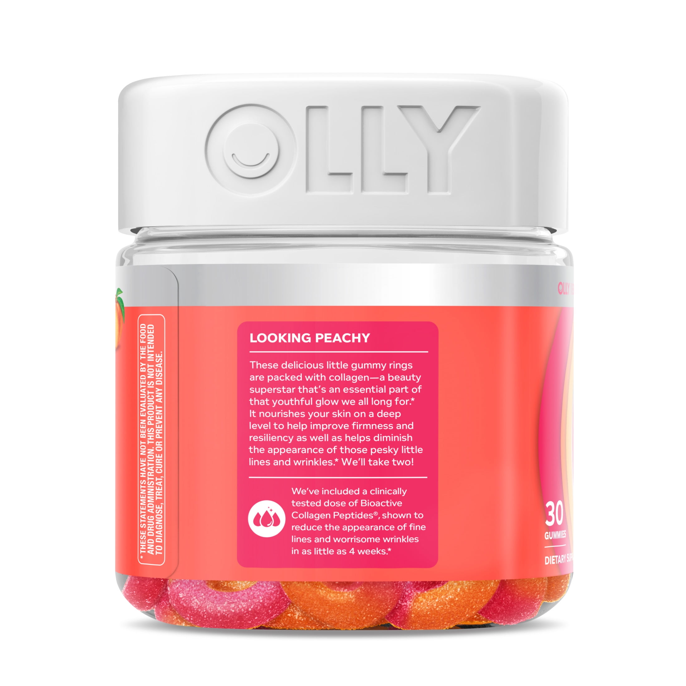 OLLY Collagen Gummy Rings Supplement Supports Skin Elasticity 2.5g Collagen Peach 30 Ct
