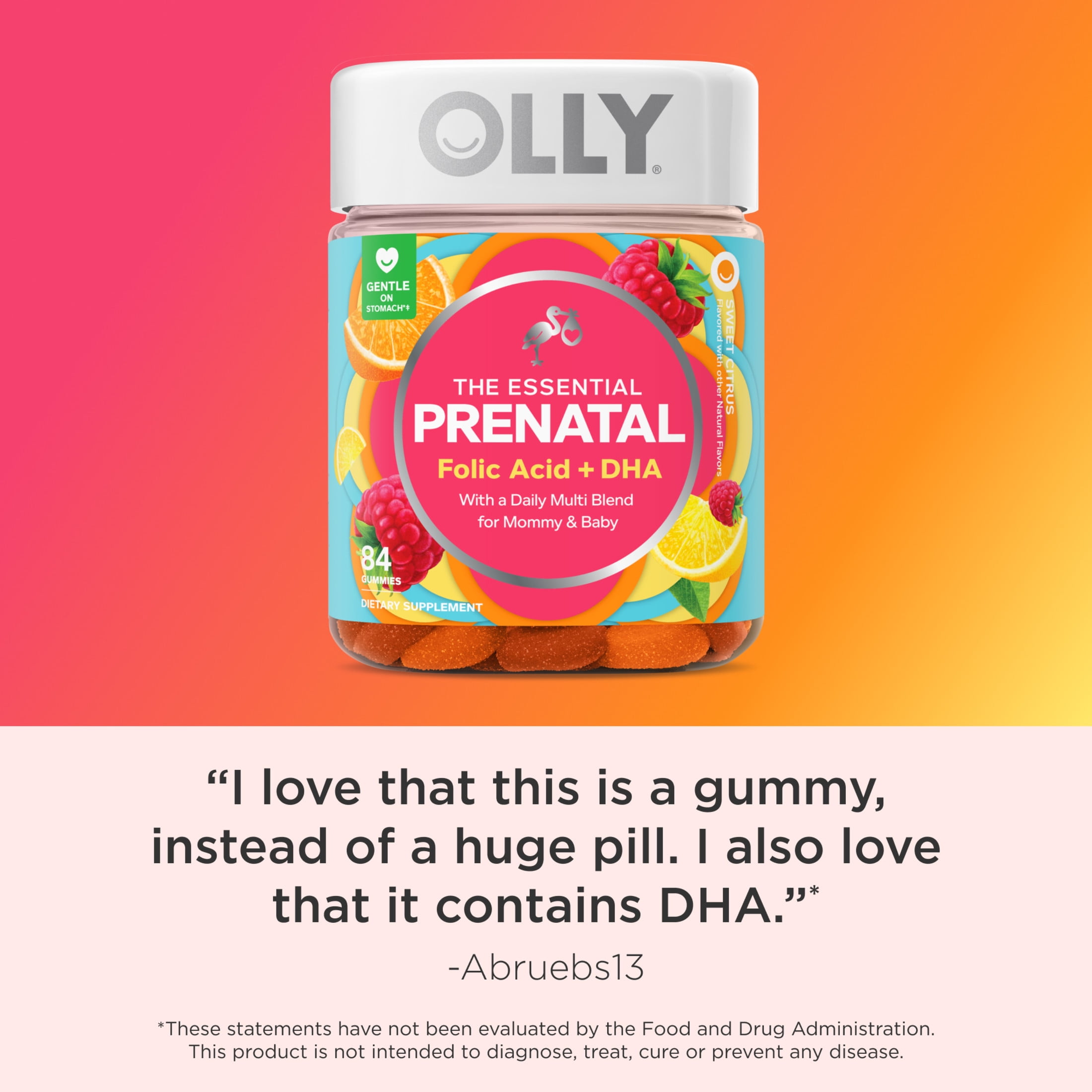 OLLY Prenatal Multivitamin Gummy Women Folic Acid Vitamin D Omega 3 DHA 84 Ct