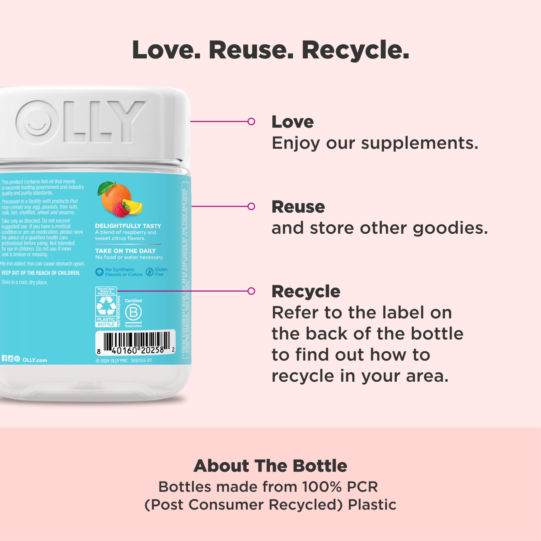 OLLY Prenatal Multivitamin Gummy Women Folic Acid Vitamin D Omega 3 DHA 84 Ct