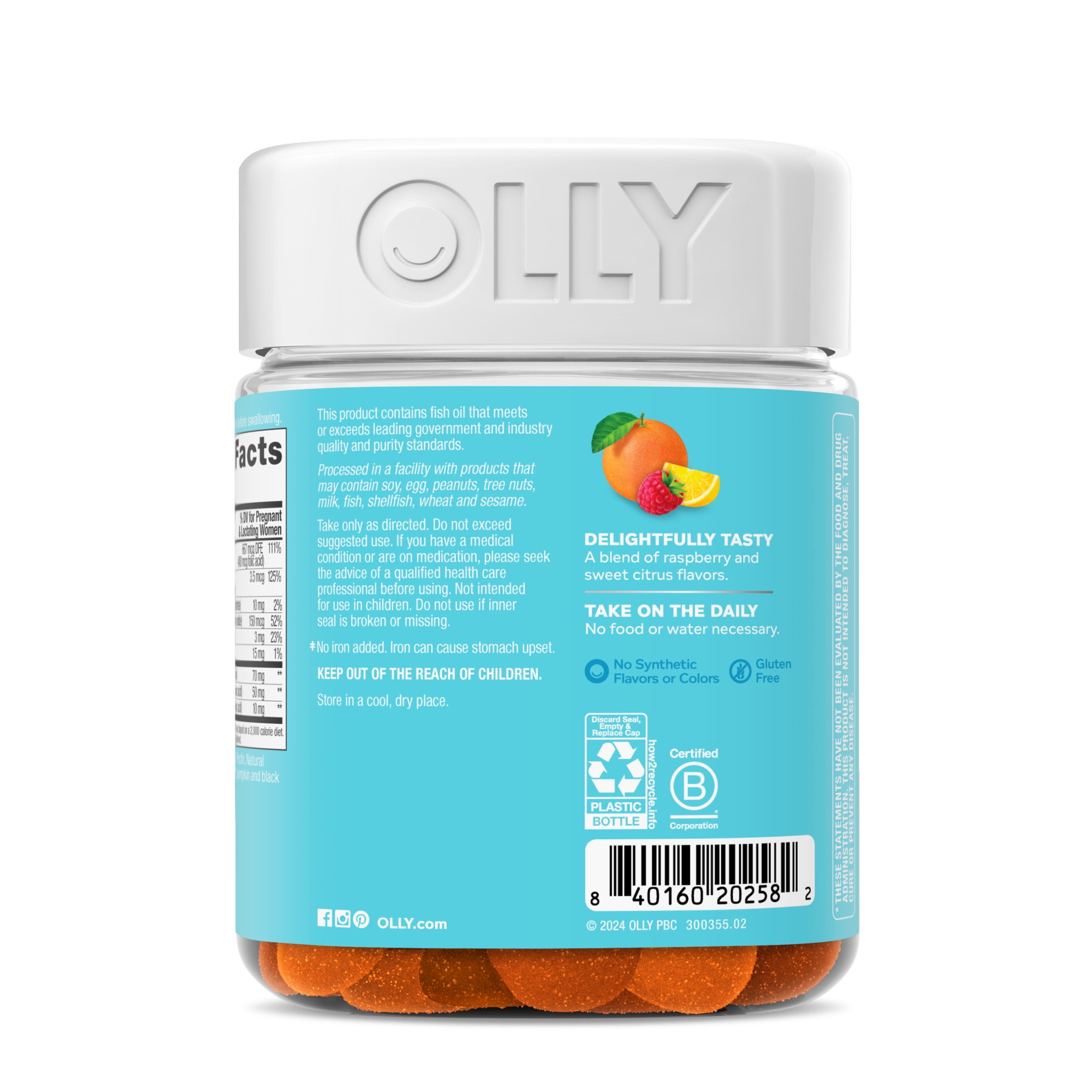 OLLY Prenatal Multivitamin Gummy Women Folic Acid Vitamin D Omega 3 DHA 84 Ct