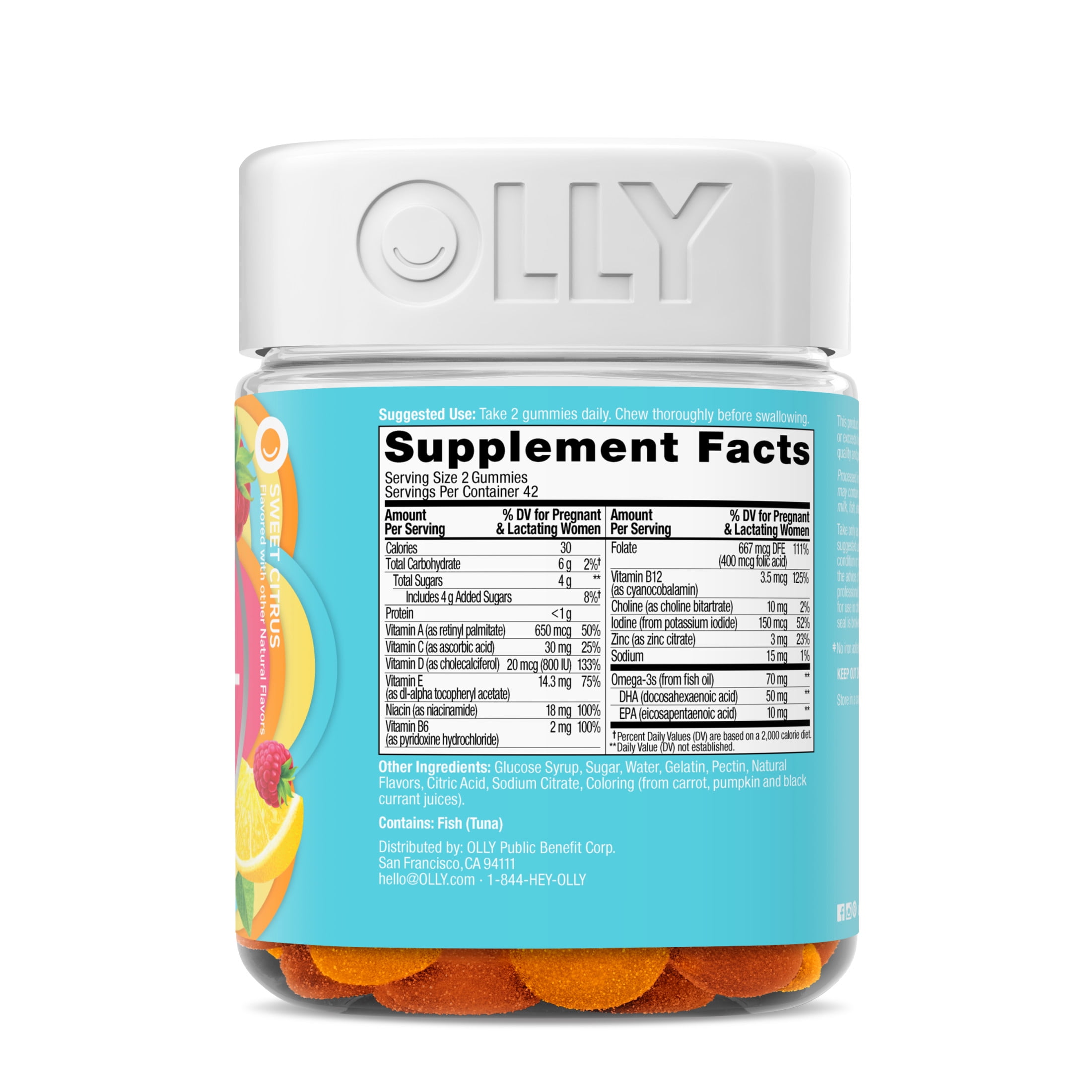 OLLY Prenatal Multivitamin Gummy Women Folic Acid Vitamin D Omega 3 DHA 84 Ct