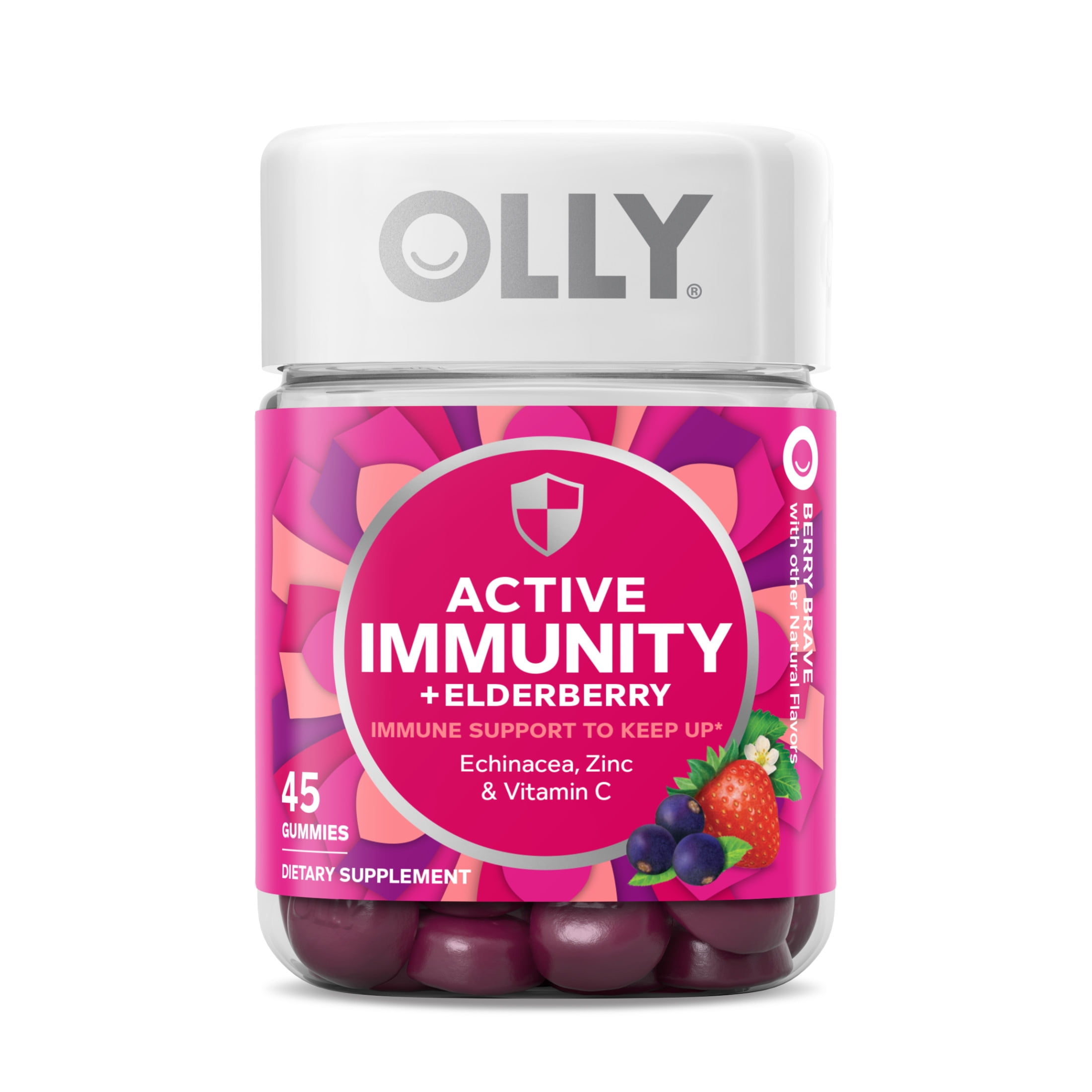 OLLY Immunity Gummy Elderberry Zinc Vitamin C Support Supplement Berry Flavor 45 Count
