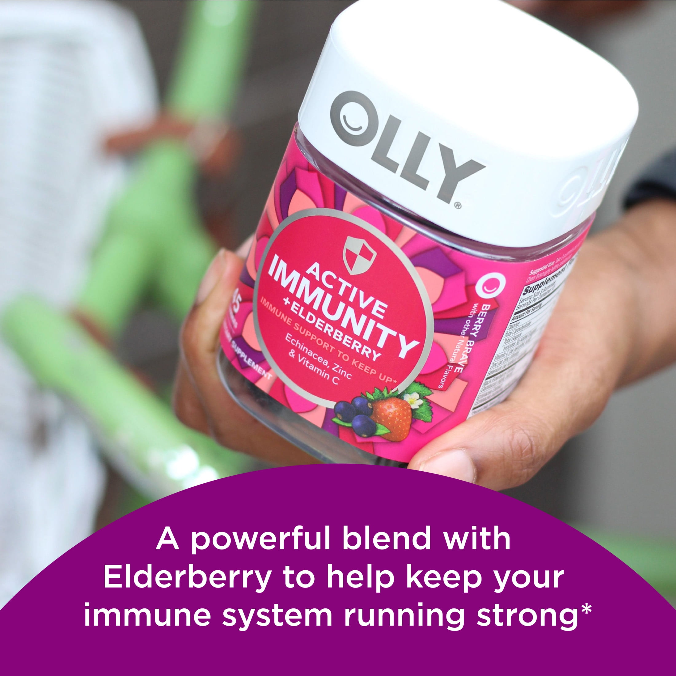 OLLY Immunity Gummy Elderberry Zinc Vitamin C Support Supplement Berry Flavor 45 Count